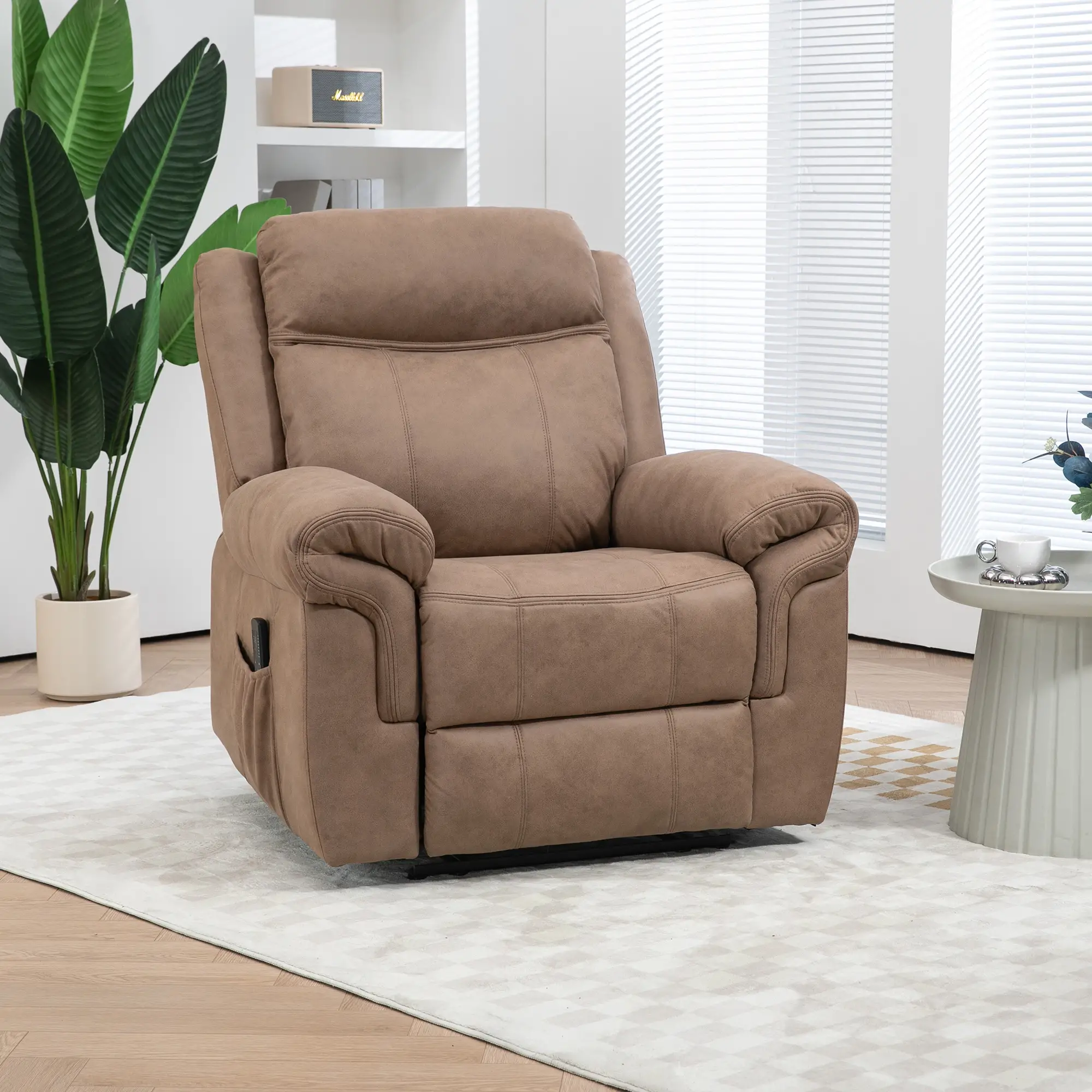 Manual Recliner Chair, Vibration Massage, Side Pockets, Microfibre, Brown - Image 2