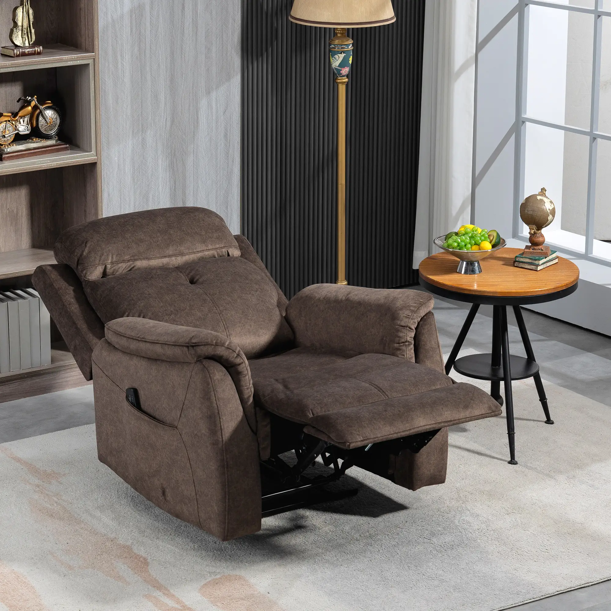 Manual Recliner Chair with Vibration Massage, Reclining Chair for Living Room with Side Pockets, Brown - Image 2