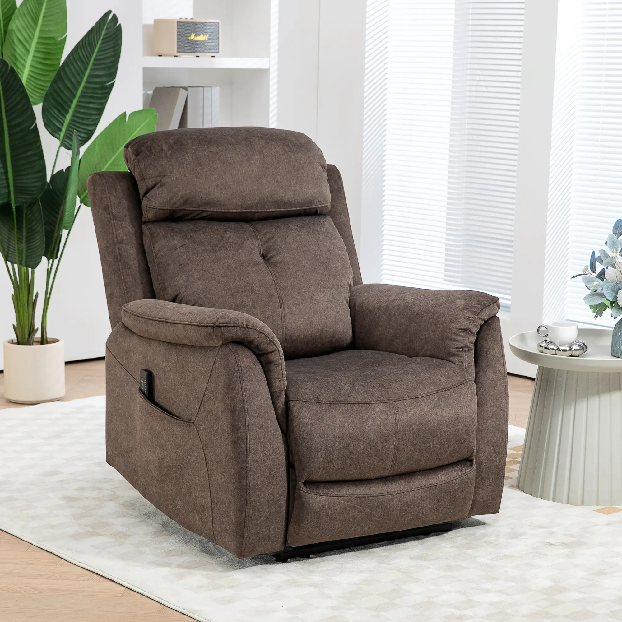 Manual Recliner Chair with Vibration Massage, Reclining Chair for Living Room with Side Pockets, Brown - Image 7