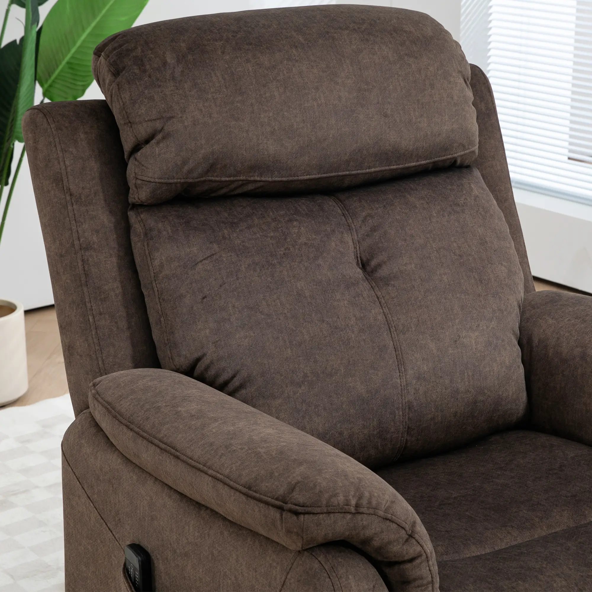 Manual Recliner Chair with Vibration Massage, Reclining Chair for Living Room with Side Pockets, Brown - Image 9