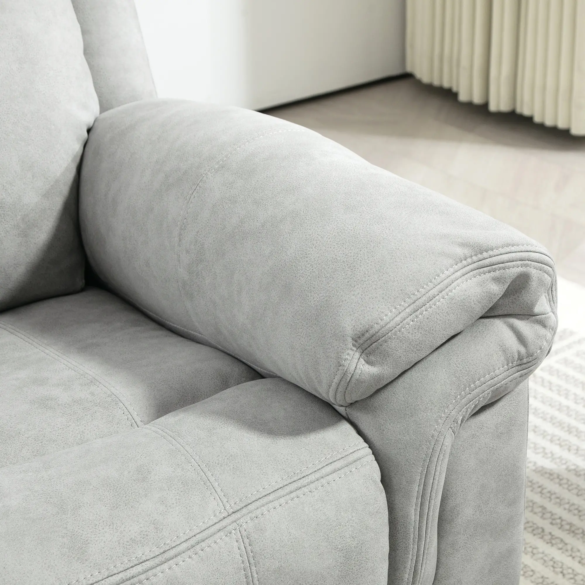 Manual Recliner Chair with Vibration Massage, Side Pockets, Microfibre Reclining Chair for Living Room, Grey - Image 10