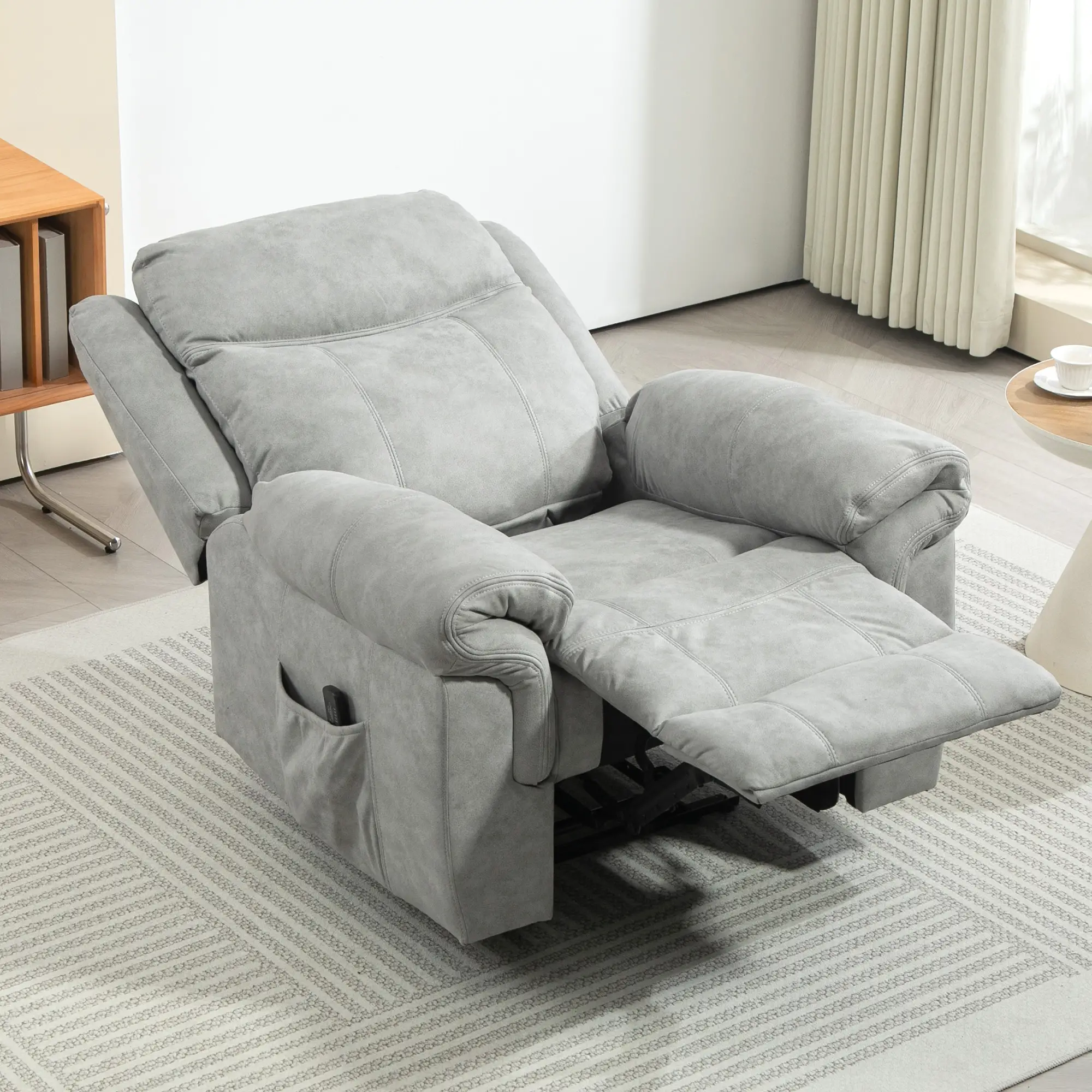 Manual Recliner Chair with Vibration Massage, Side Pockets, Microfibre Reclining Chair for Living Room, Grey - Image 7