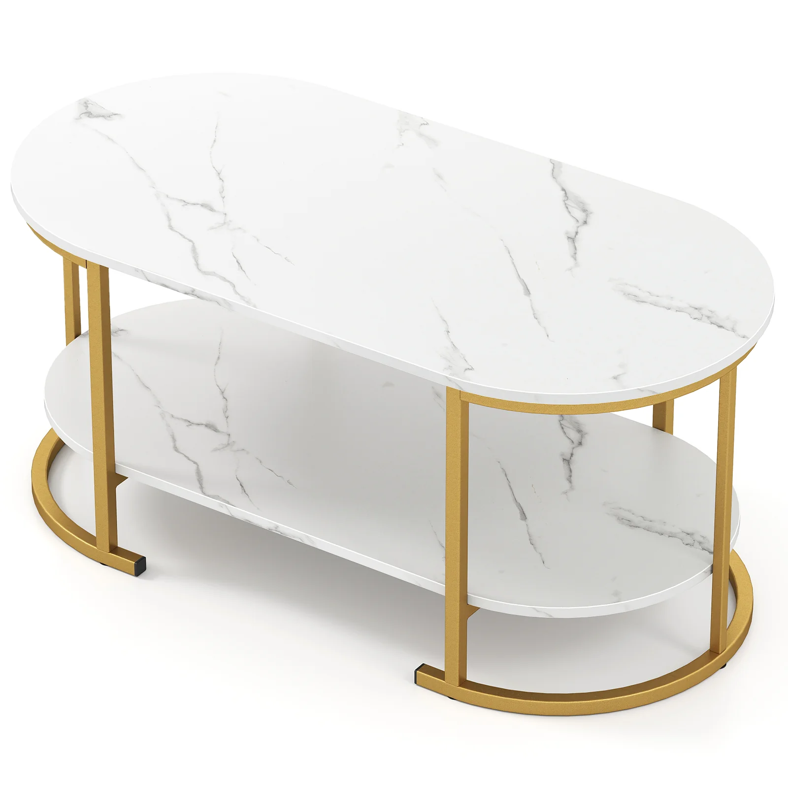 Marble Coffee Table With Open Storage Shelf, White - Image 5