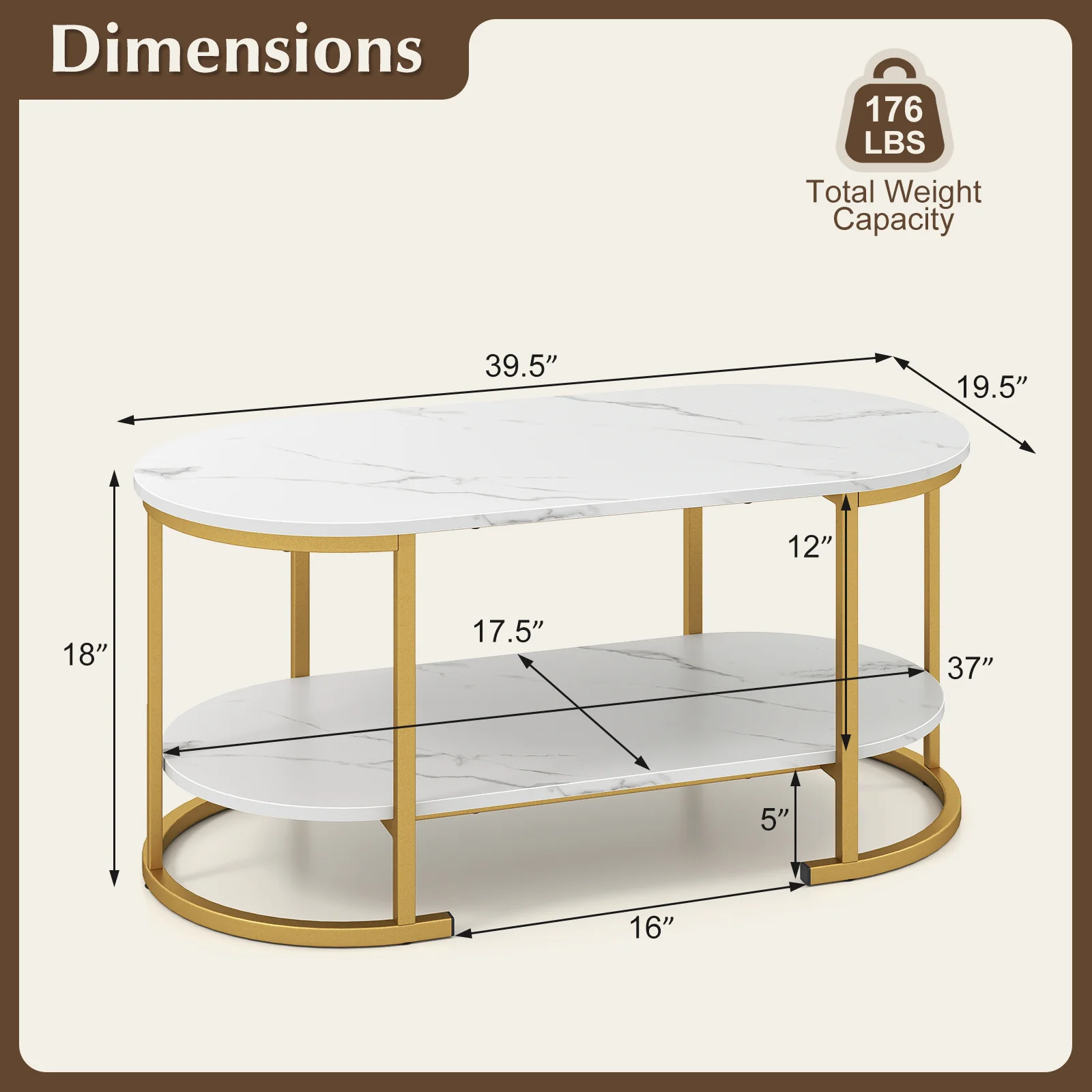 Marble Coffee Table With Open Storage Shelf, White - Image 6