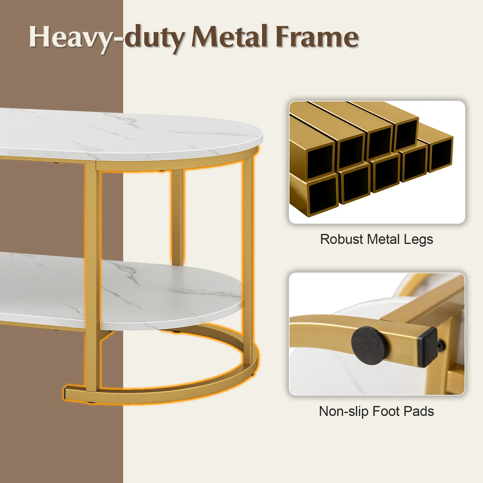 Marble Coffee Table With Open Storage Shelf, White - Image 9