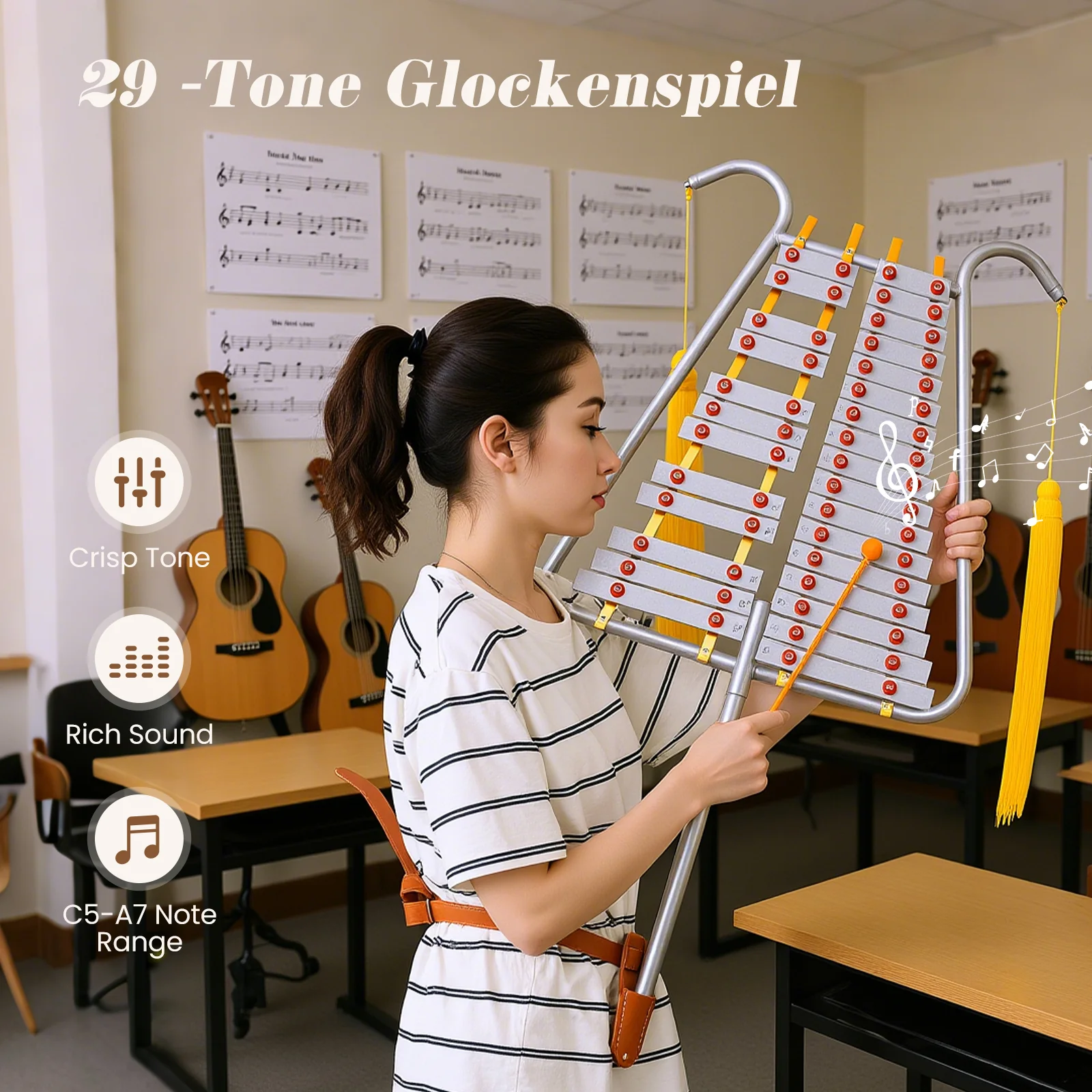 Marching Glockenspiel 29 Note Bell Lyre for Marching Band, Silver - Image 8