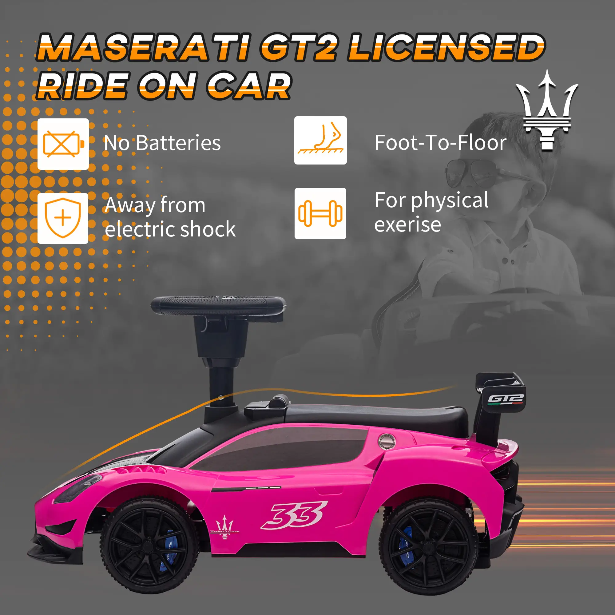 Maserati GT2 Baby Sliding Car, Storage Music Horn, 18-60 Months, Pink - Image 4