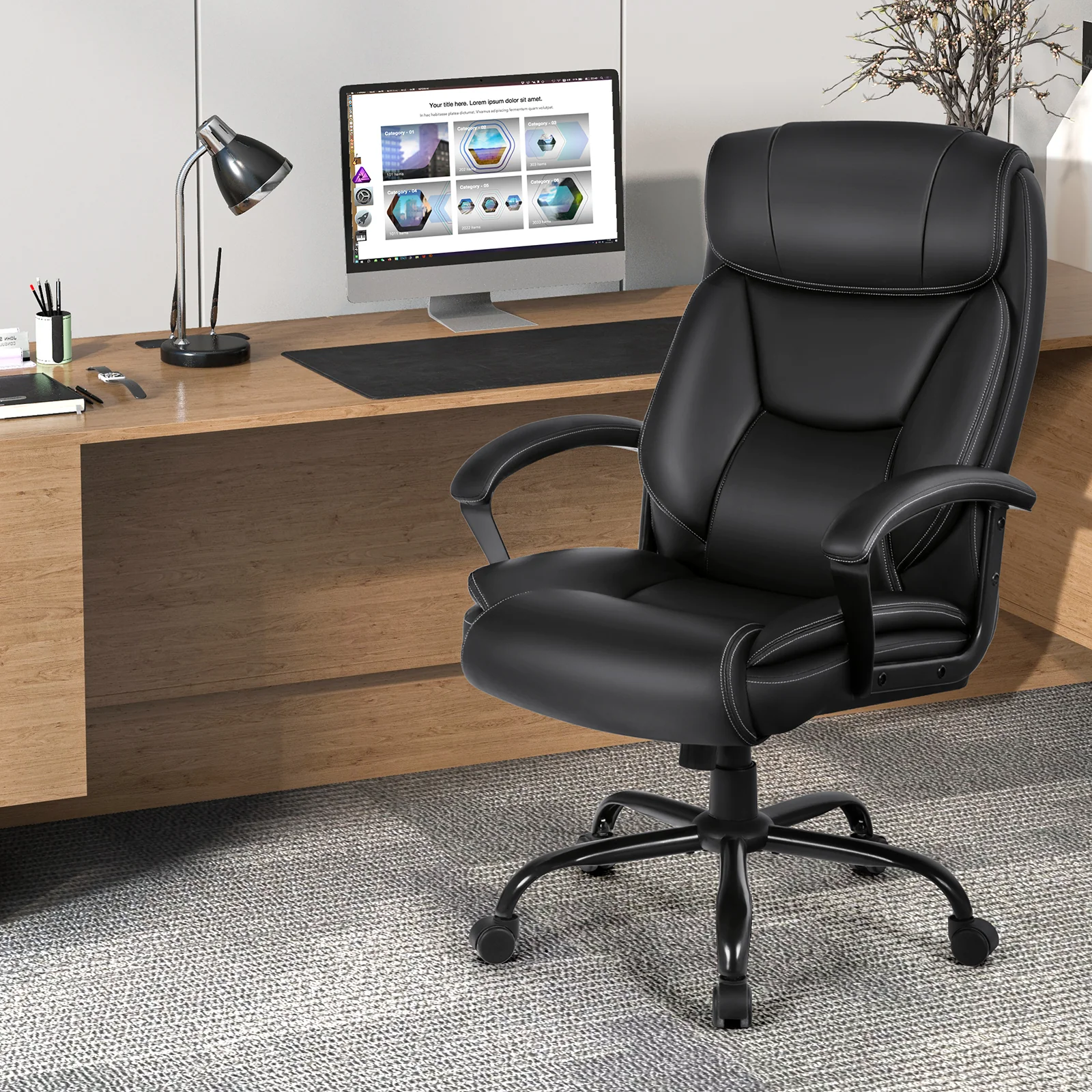Massage Executive Office Chair with 6 Vibrating Points, Black - Image 3