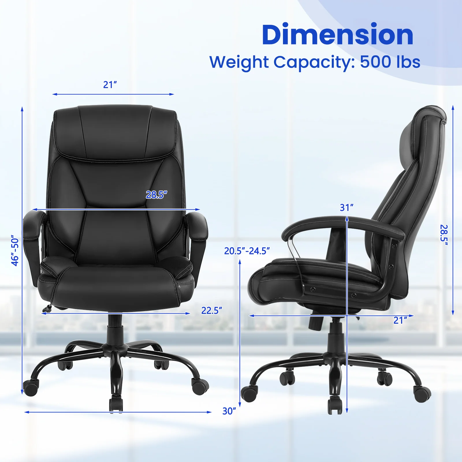 Massage Executive Office Chair with 6 Vibrating Points, Black - Image 6