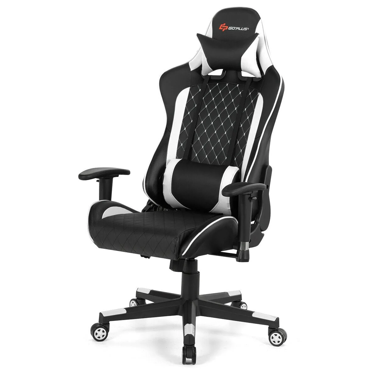 Massage Gaming Chair With Lumbar Support, Headrest, White - Image 10