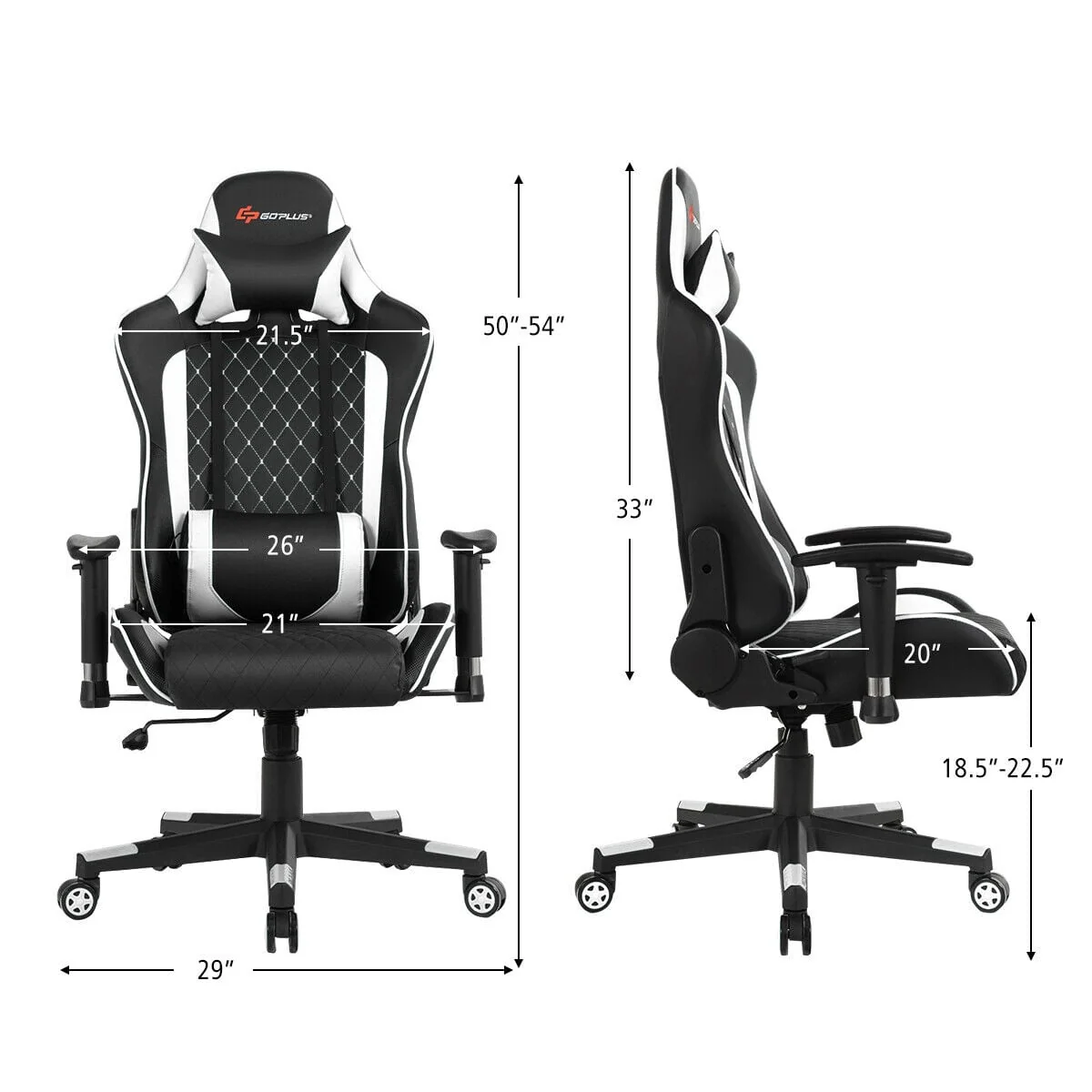 Massage Gaming Chair With Lumbar Support, Headrest, White - Image 5