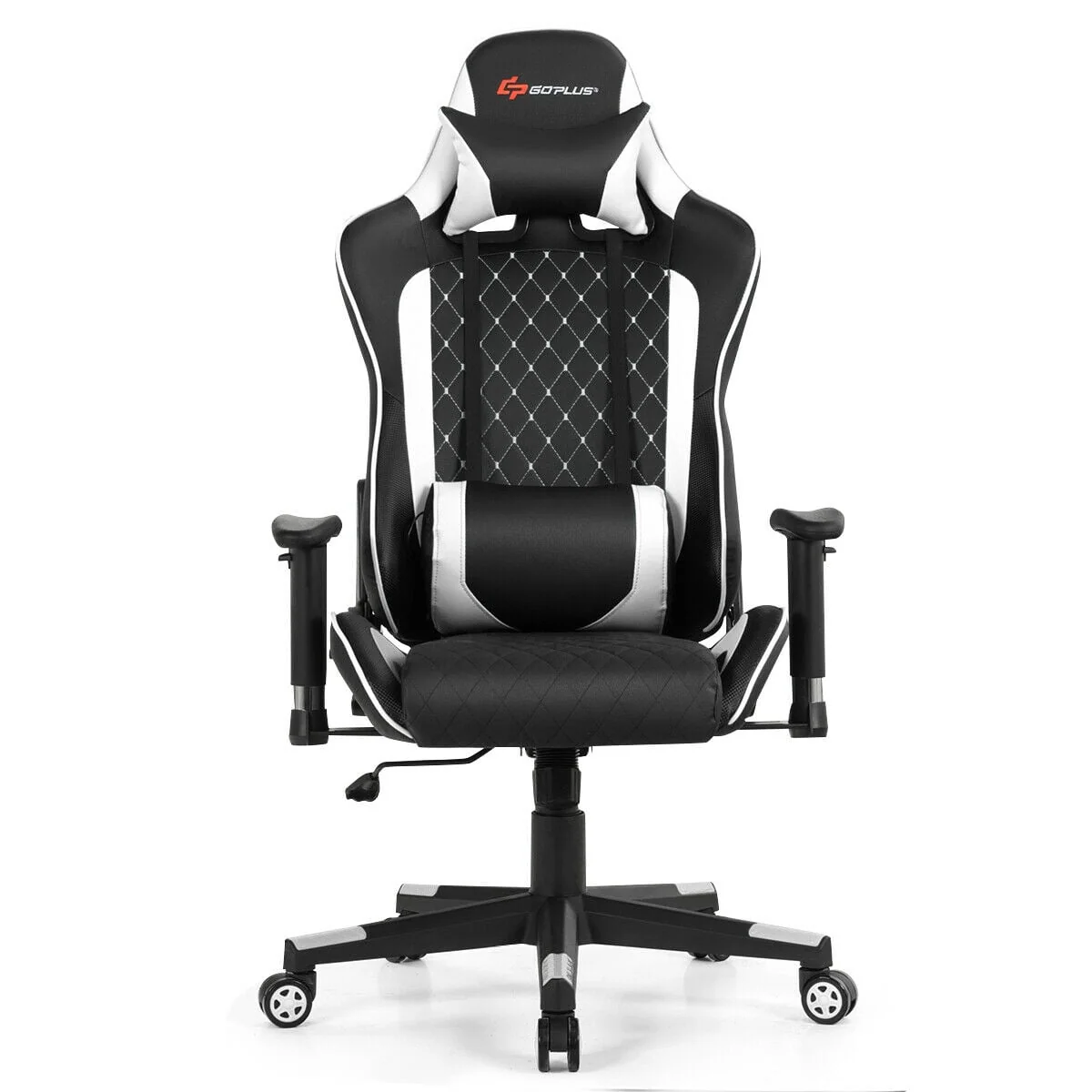 Massage Gaming Chair With Lumbar Support, Headrest, White - Image 8