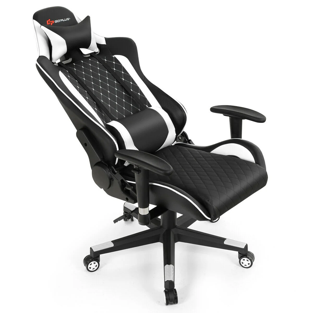 Massage Gaming Chair With Lumbar Support, Headrest, White - Image 9