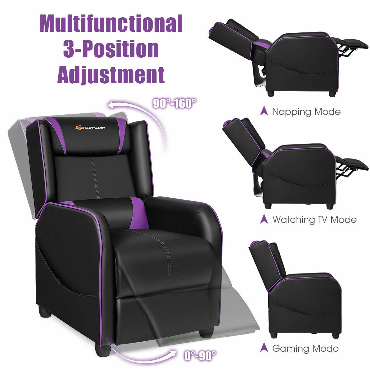 Massage Gaming Recliner Chair, Purple - Image 10