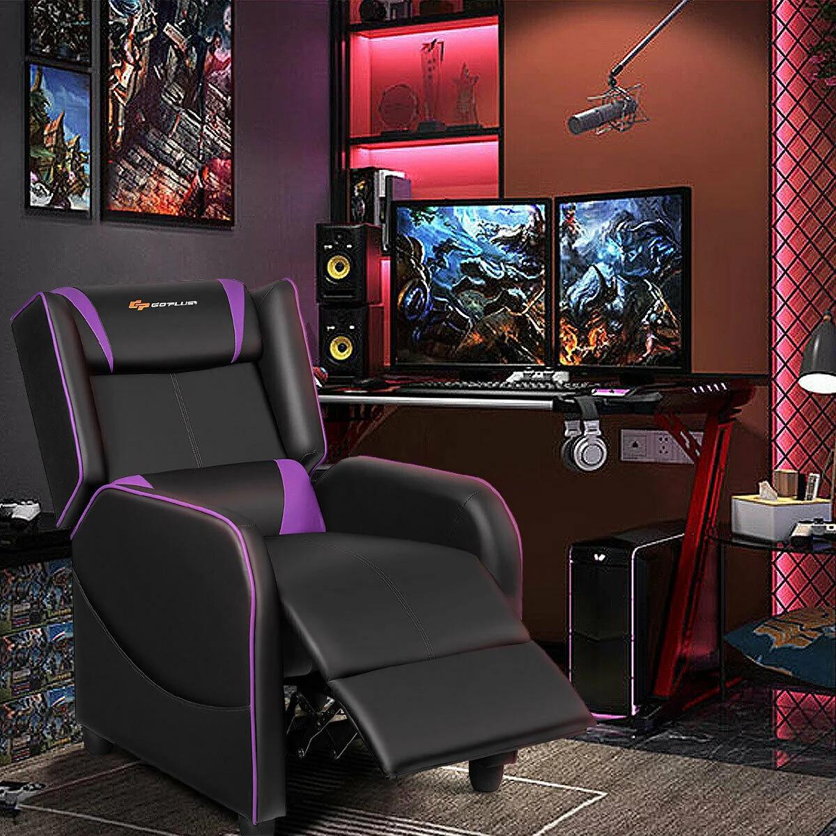 Massage Gaming Recliner Chair, Purple - Image 3