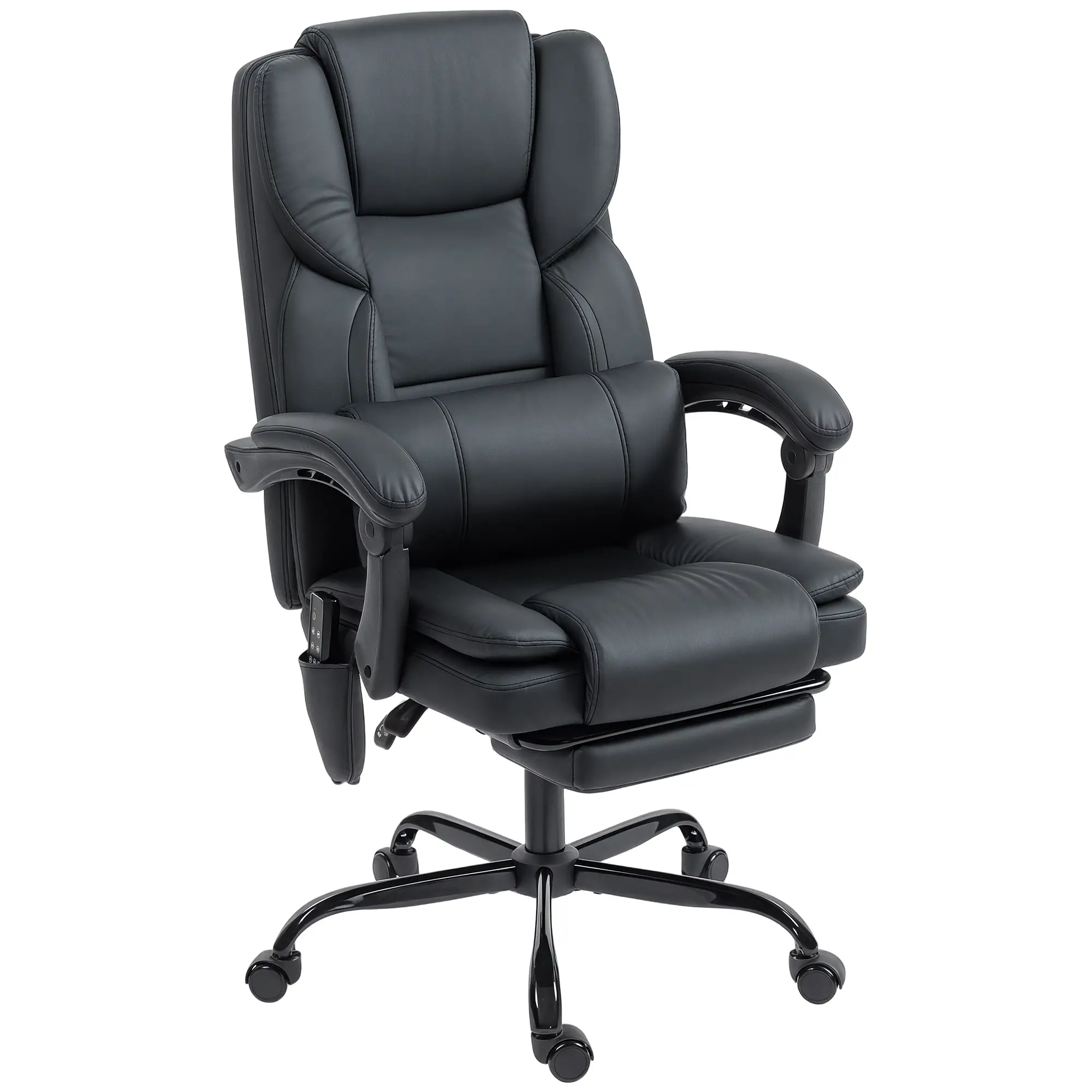 Massage Office Chair, Faux Leather Reclining Desk Chair with Lumbar Support, Footrest, Black