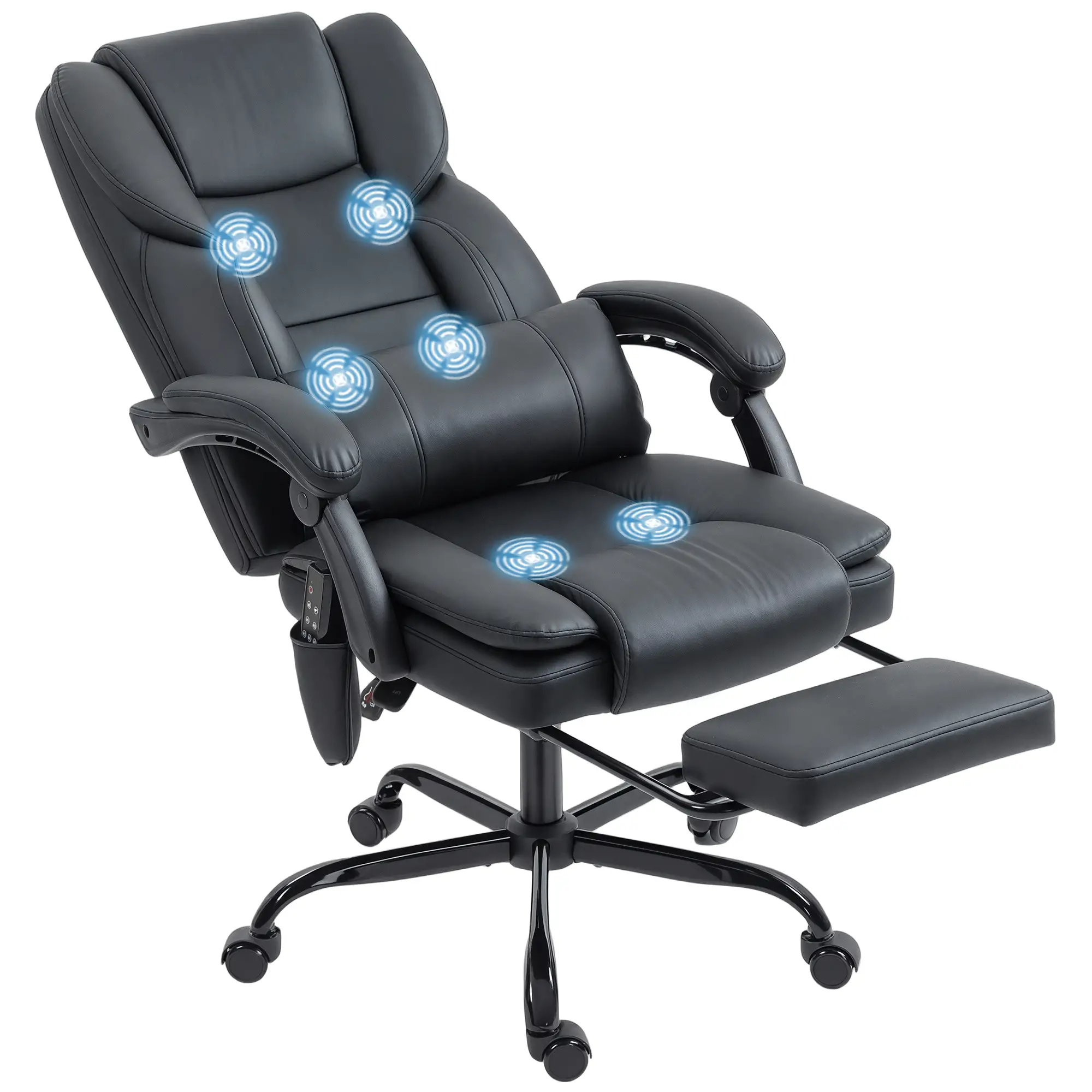 Massage Office Chair, Faux Leather Reclining Desk Chair with Lumbar Support, Footrest, Black - Image 11
