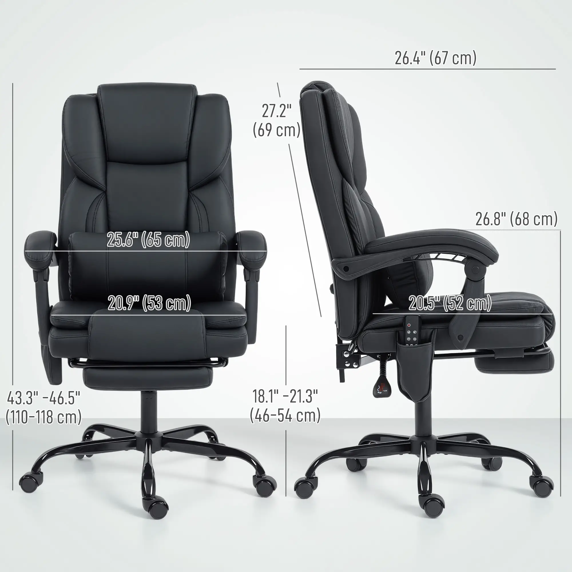 Massage Office Chair, Faux Leather Reclining Desk Chair with Lumbar Support, Footrest, Black - Image 3