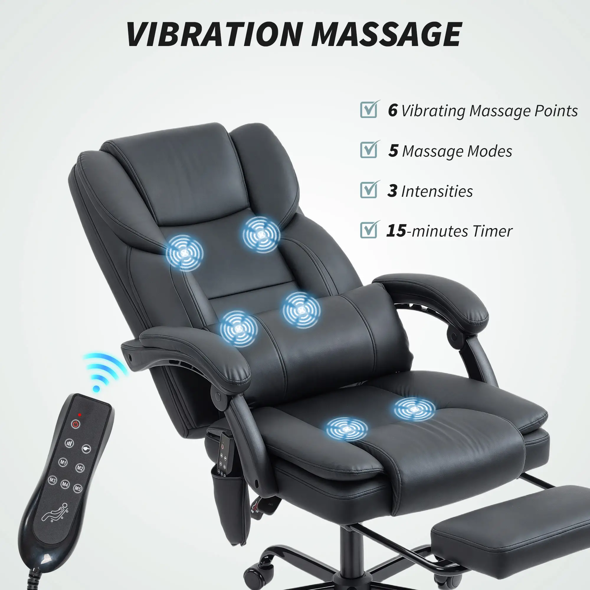 Massage Office Chair, Faux Leather Reclining Desk Chair with Lumbar Support, Footrest, Black - Image 4