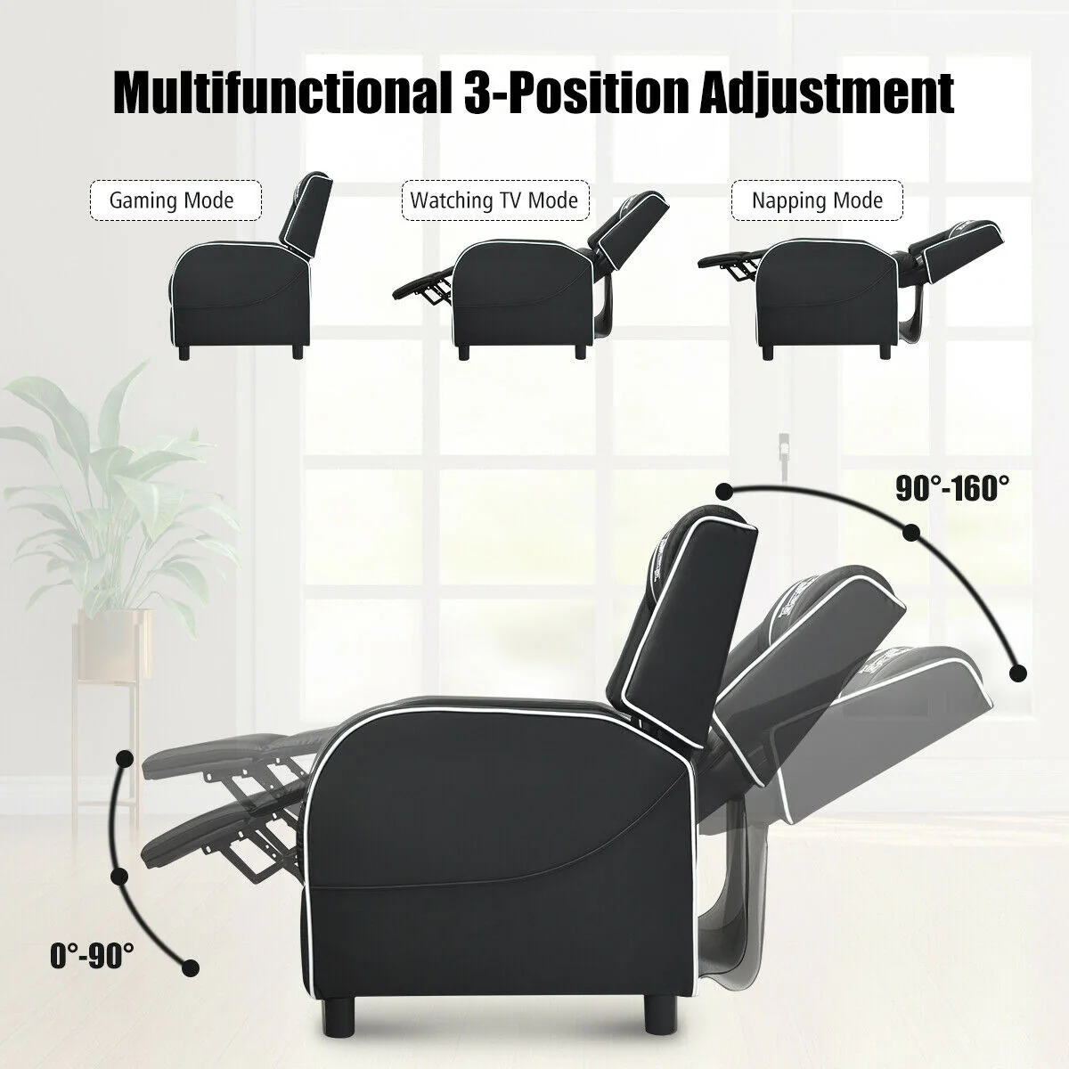 Massage Racing Gaming Single Recliner Chair, White - Image 10