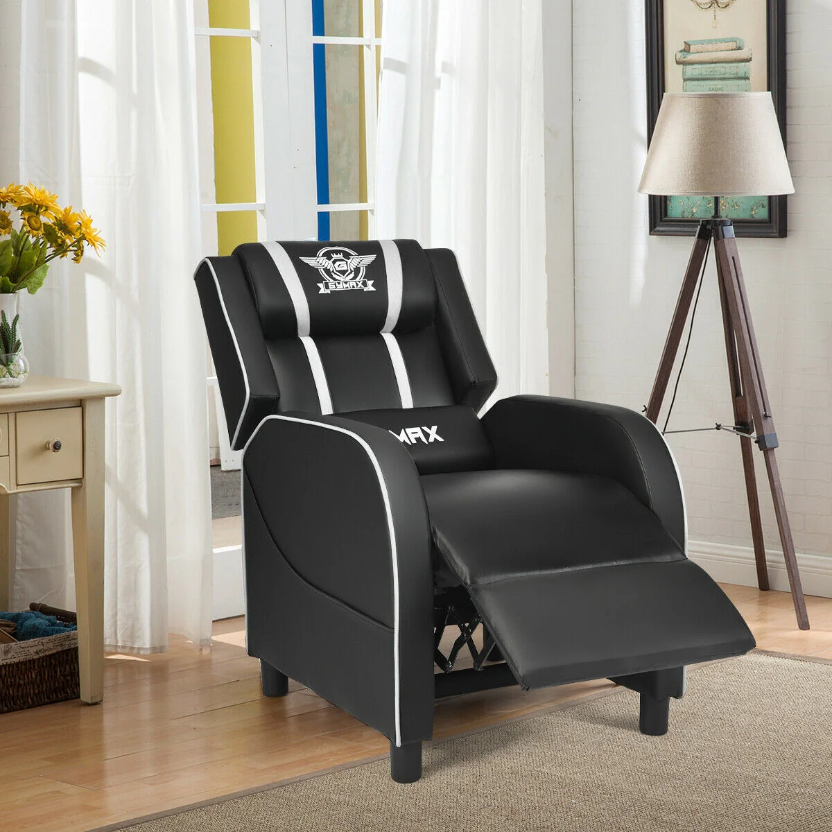 Massage Racing Gaming Single Recliner Chair, White - Image 2