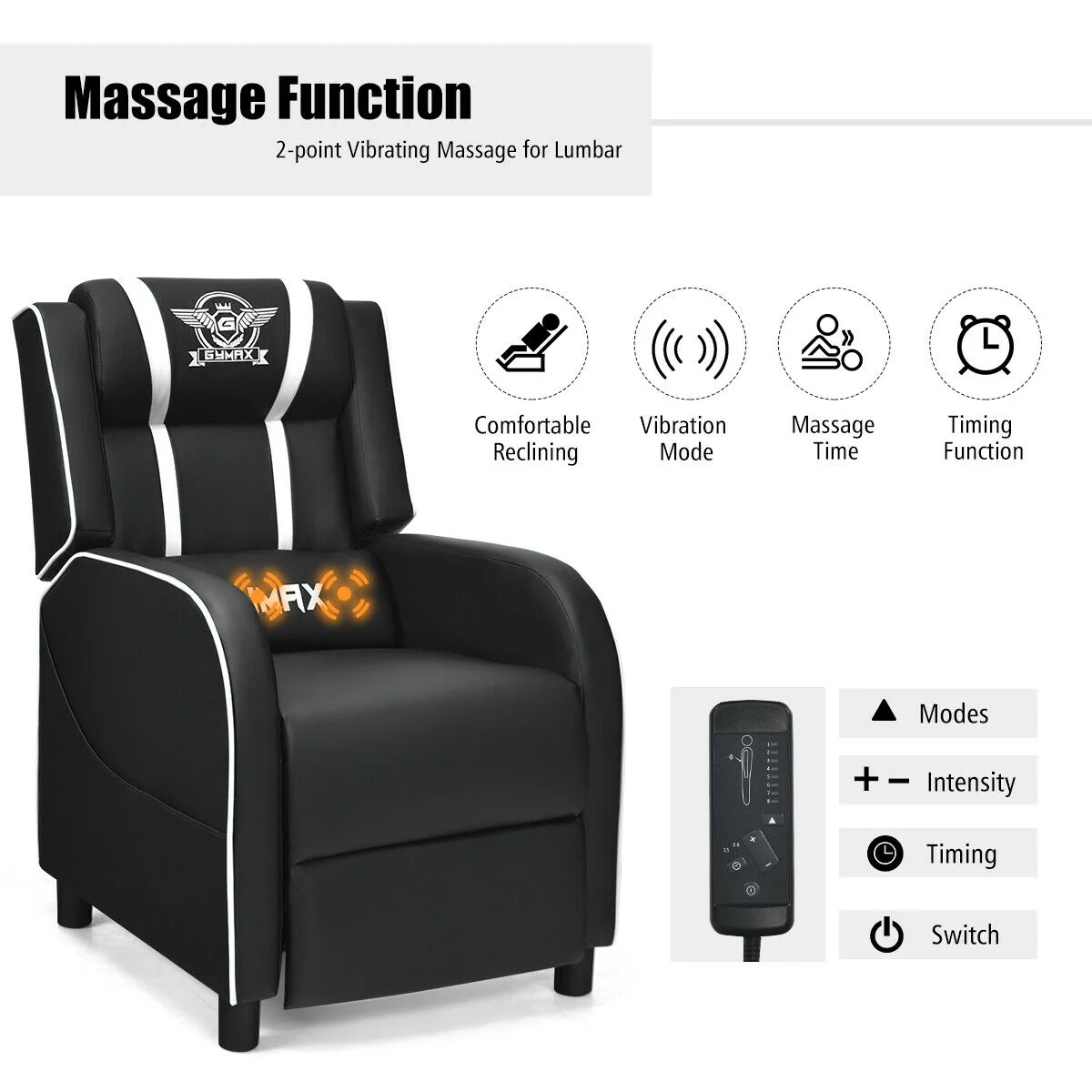 Massage Racing Gaming Single Recliner Chair, White - Image 9