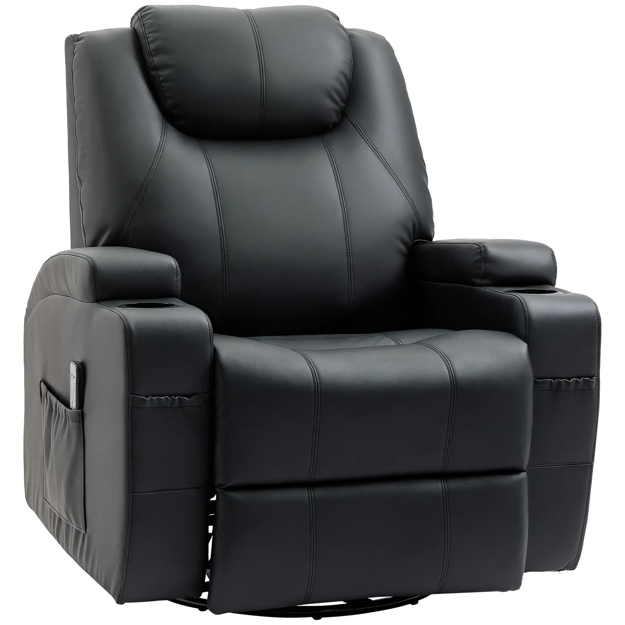 Massage Recliner Chair, 8 Vibration Points, PU Leather, 360° Swivel, Black