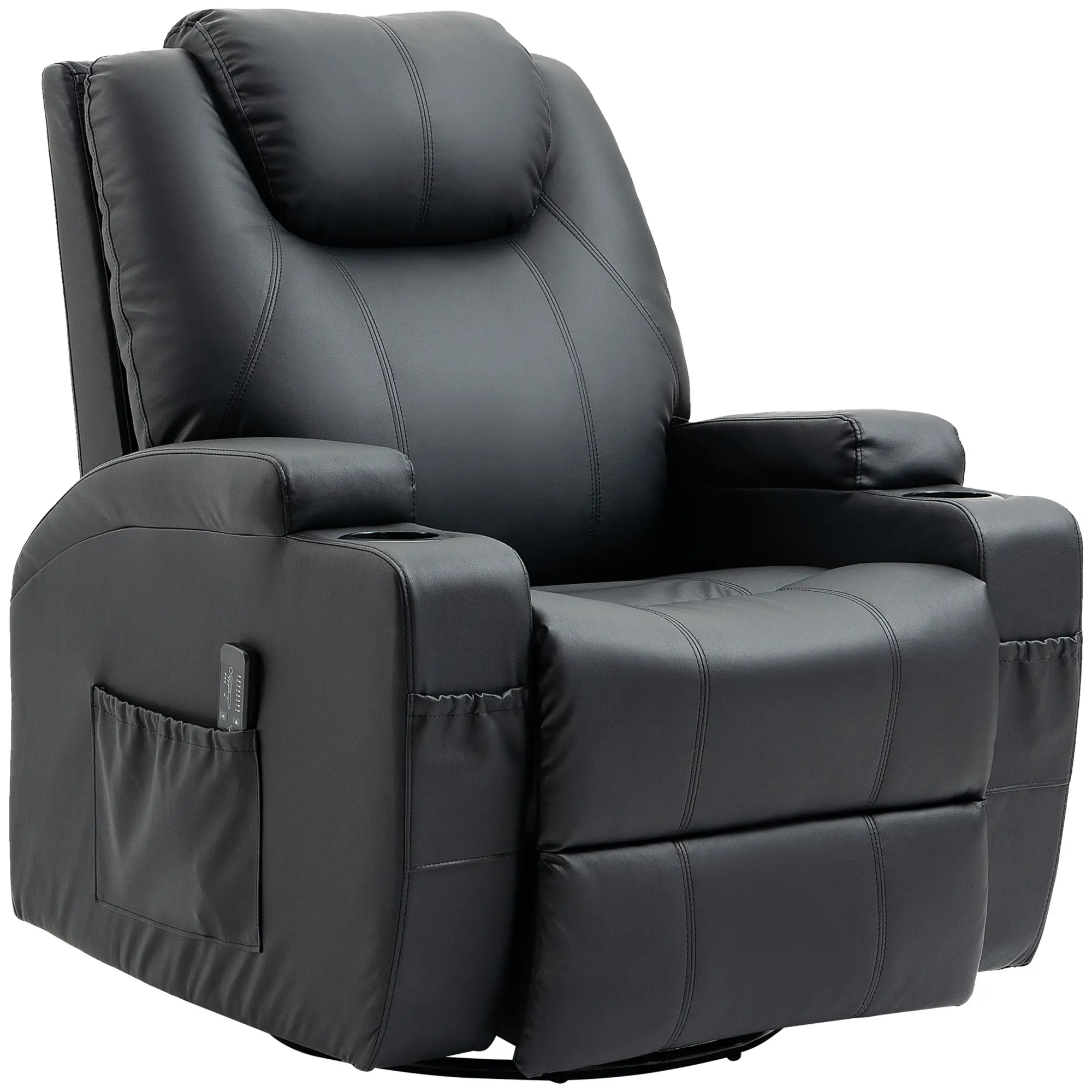 Massage Recliner Chair, 8 Vibration Points, PU Leather, 360° Swivel, Black - Image 11