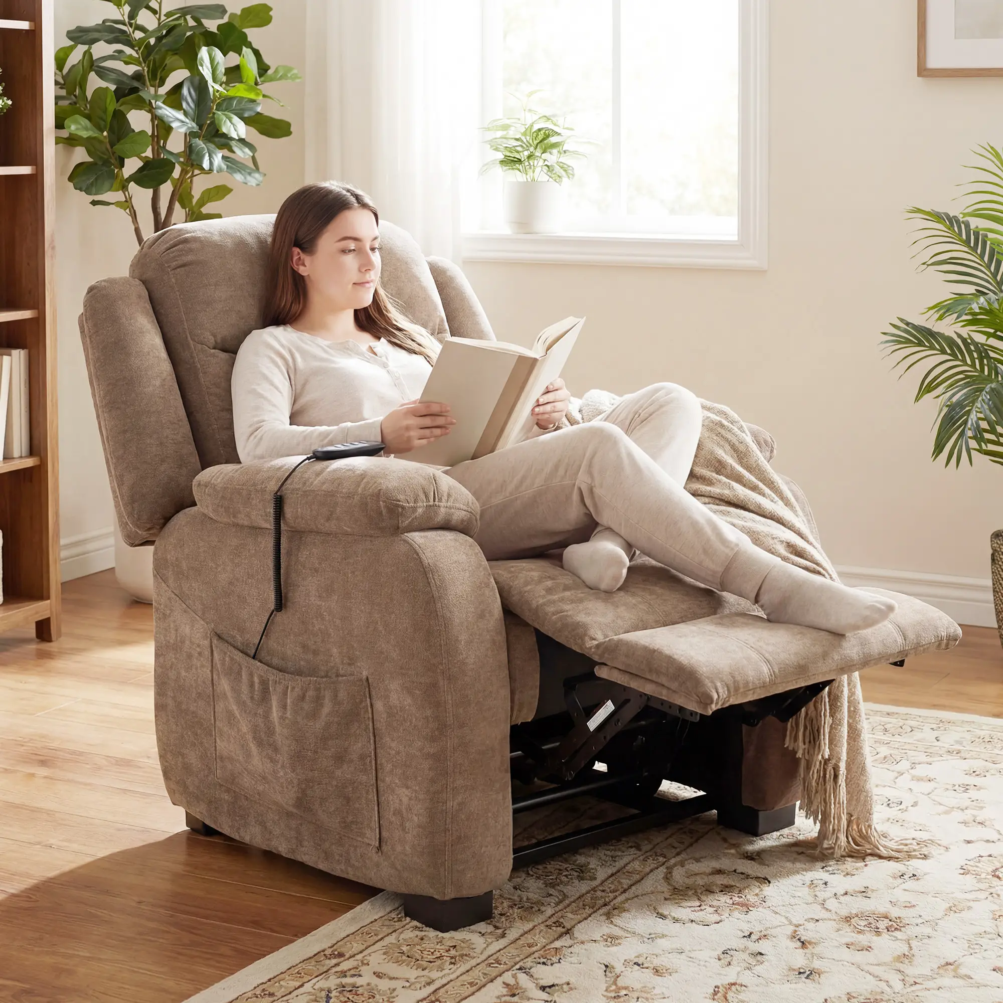 Massage Recliner Chair, Power Recliner, Remote, 2 Memory Positions, Brown - Image 2
