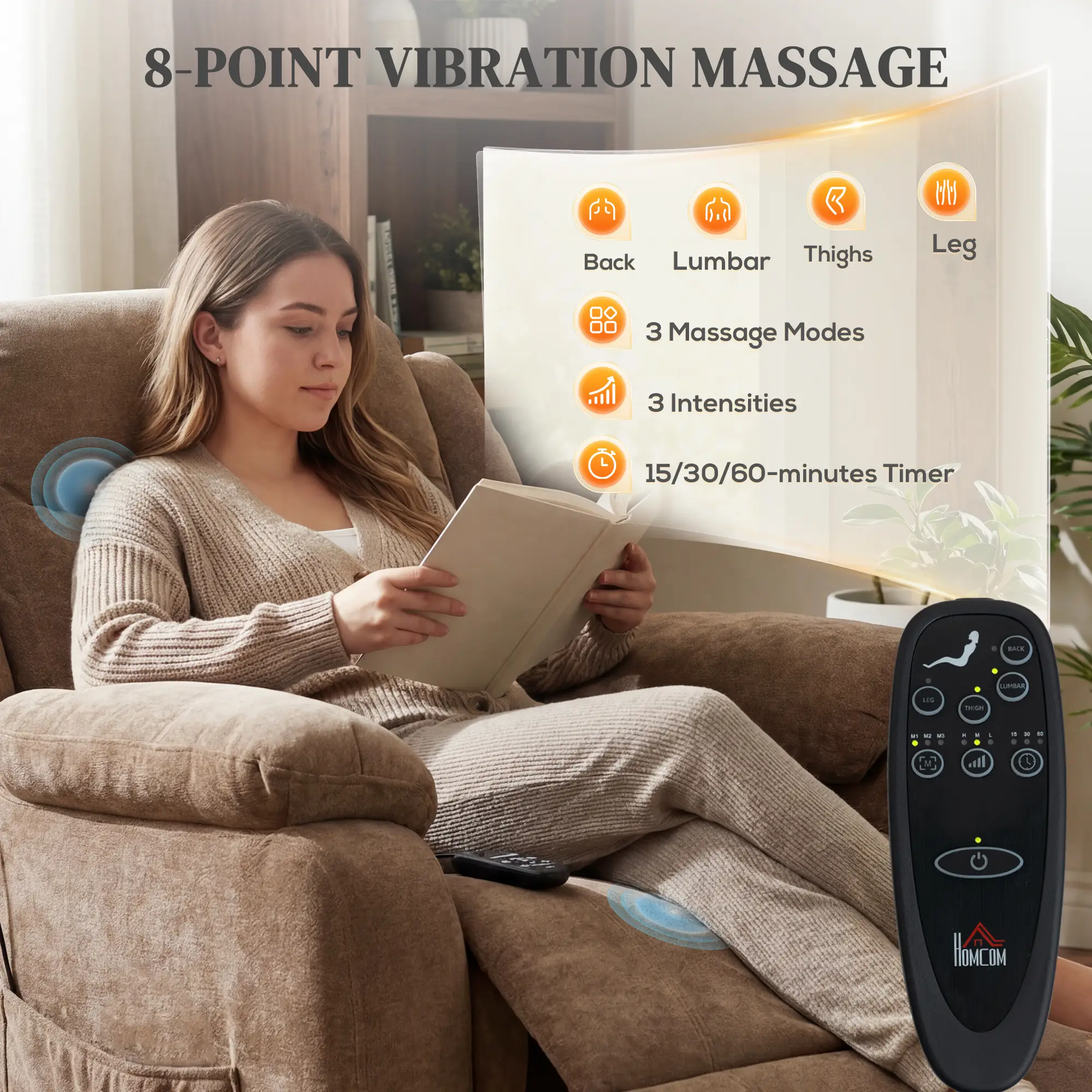 Massage Recliner Chair, Power Recliner, Remote, 2 Memory Positions, Brown - Image 5