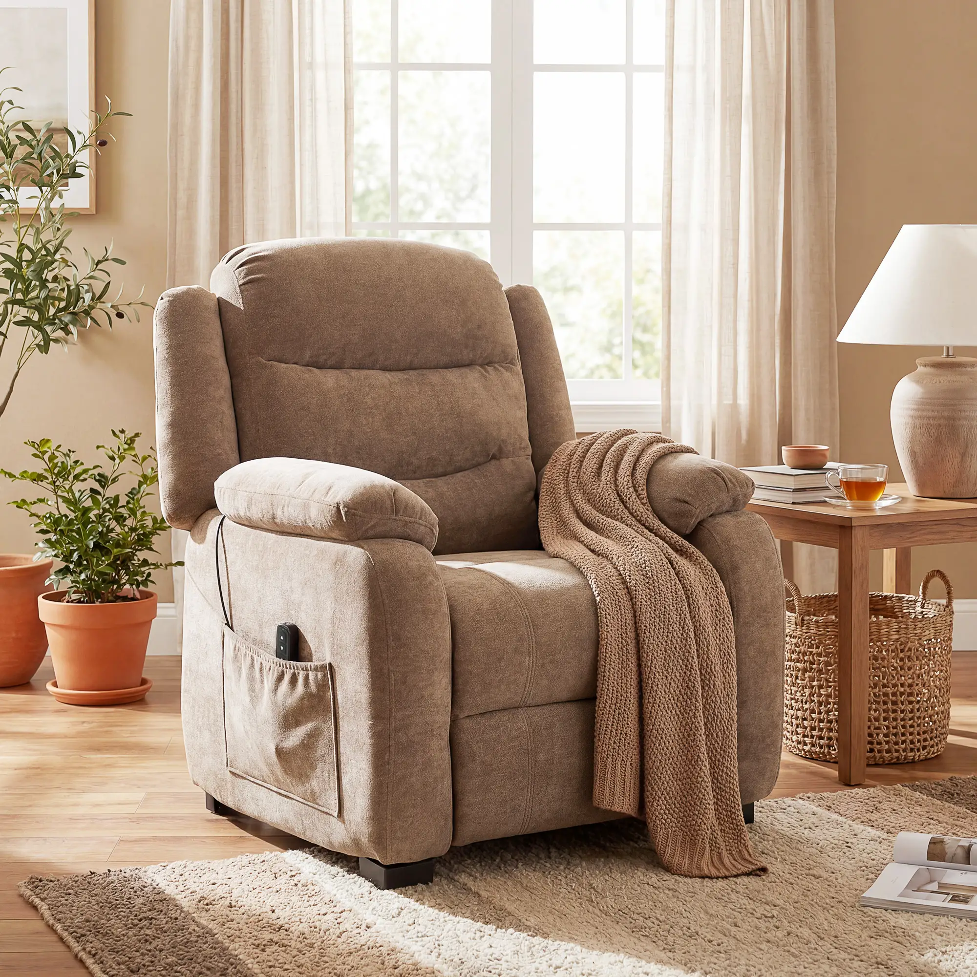 Massage Recliner Chair, Power Recliner, Remote, 2 Memory Positions, Brown - Image 8