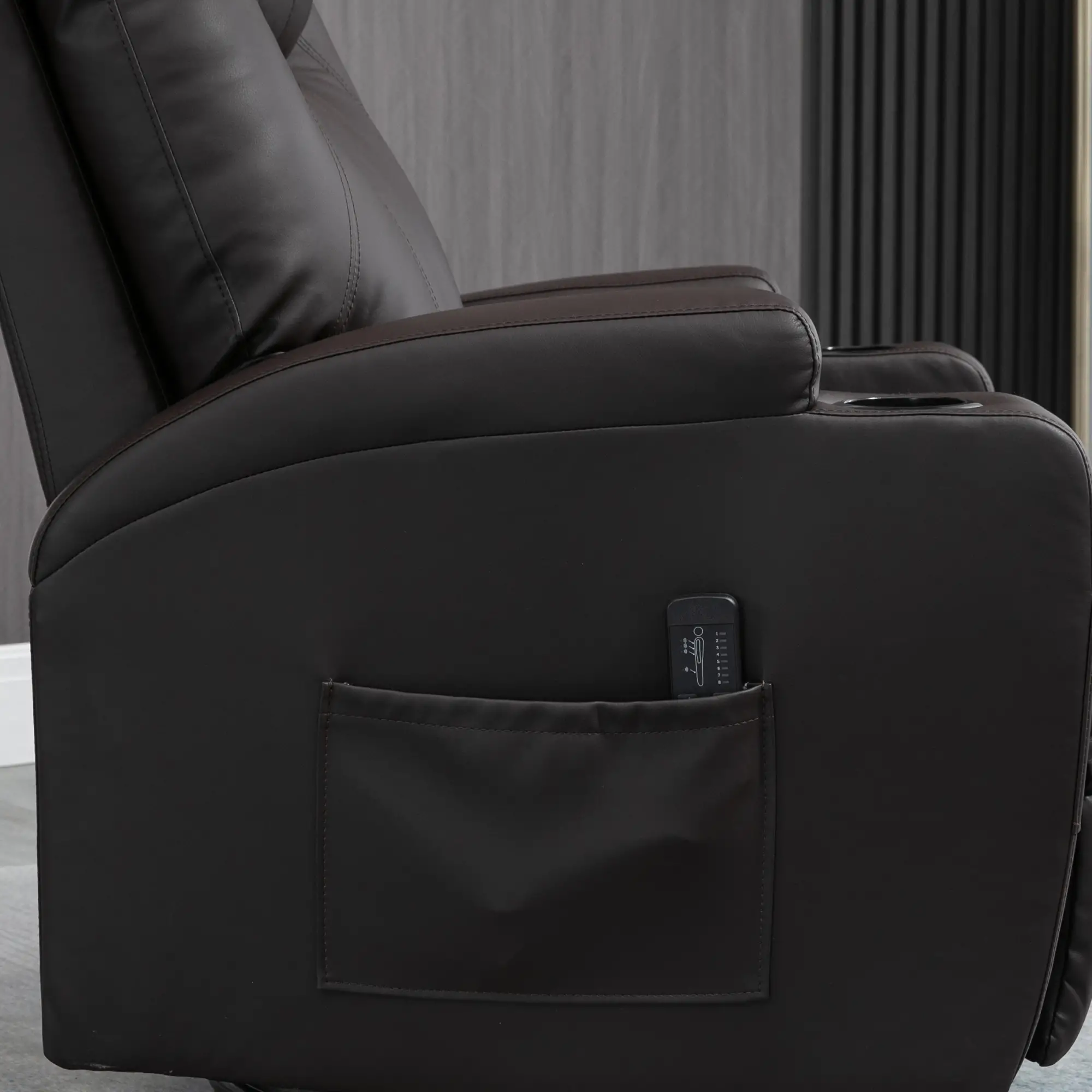 Massage Recliner Chair, Swivel Rocker, 8 Vibration Points, PU Leather, Brown - Image 10
