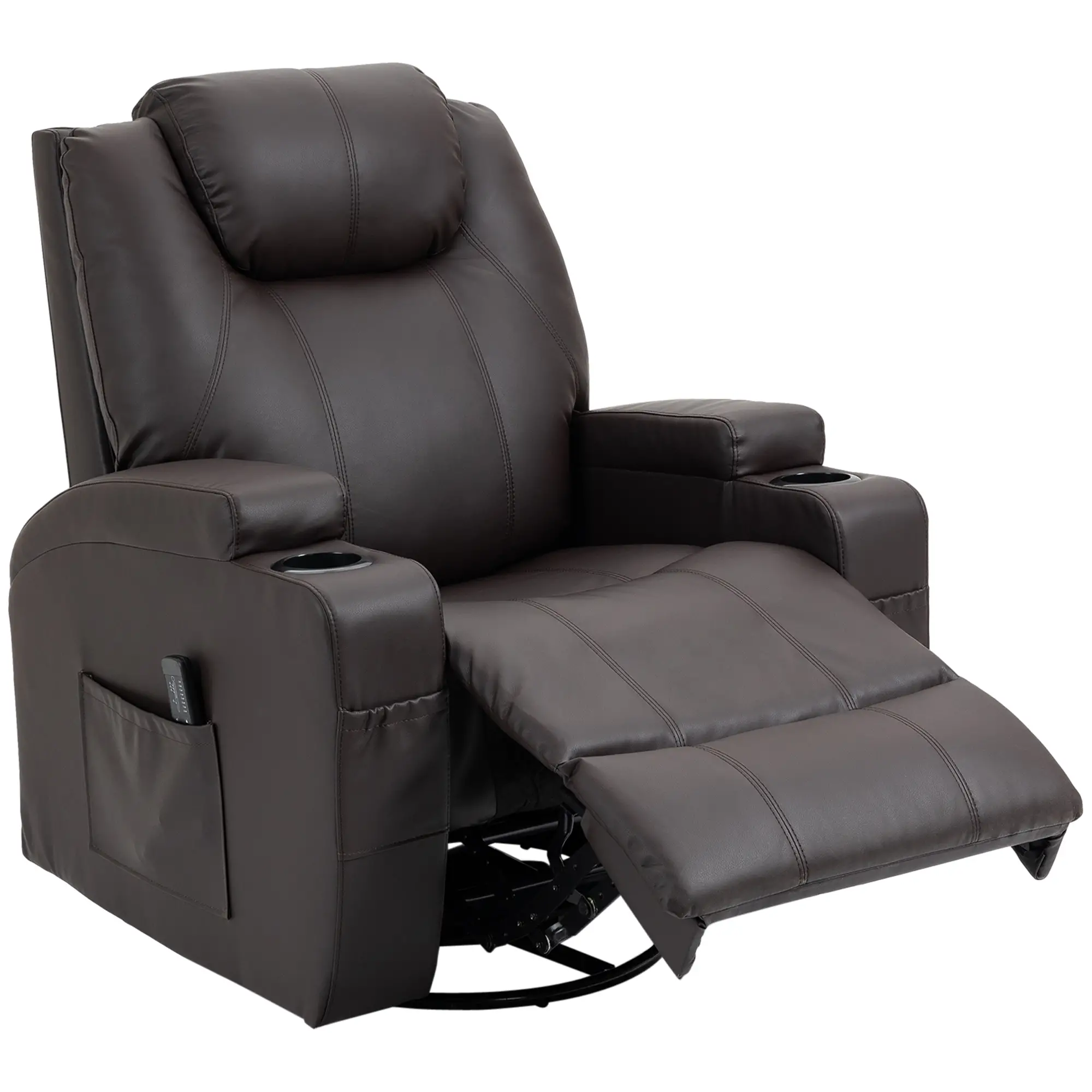 Massage Recliner Chair, Swivel Rocker, 8 Vibration Points, PU Leather, Brown - Image 11
