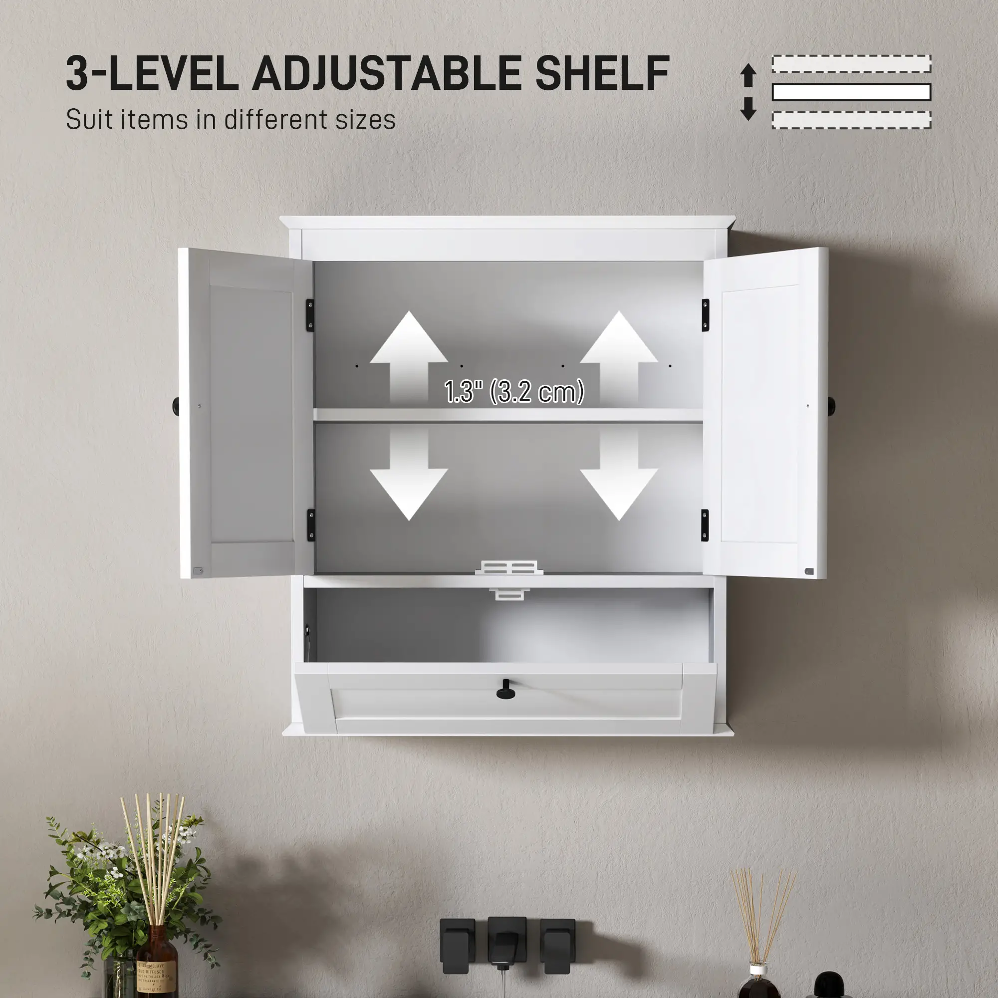 Medicine Cabinet, Adjustable Shelf, Bathroom Wall Cabinet, White - Image 5