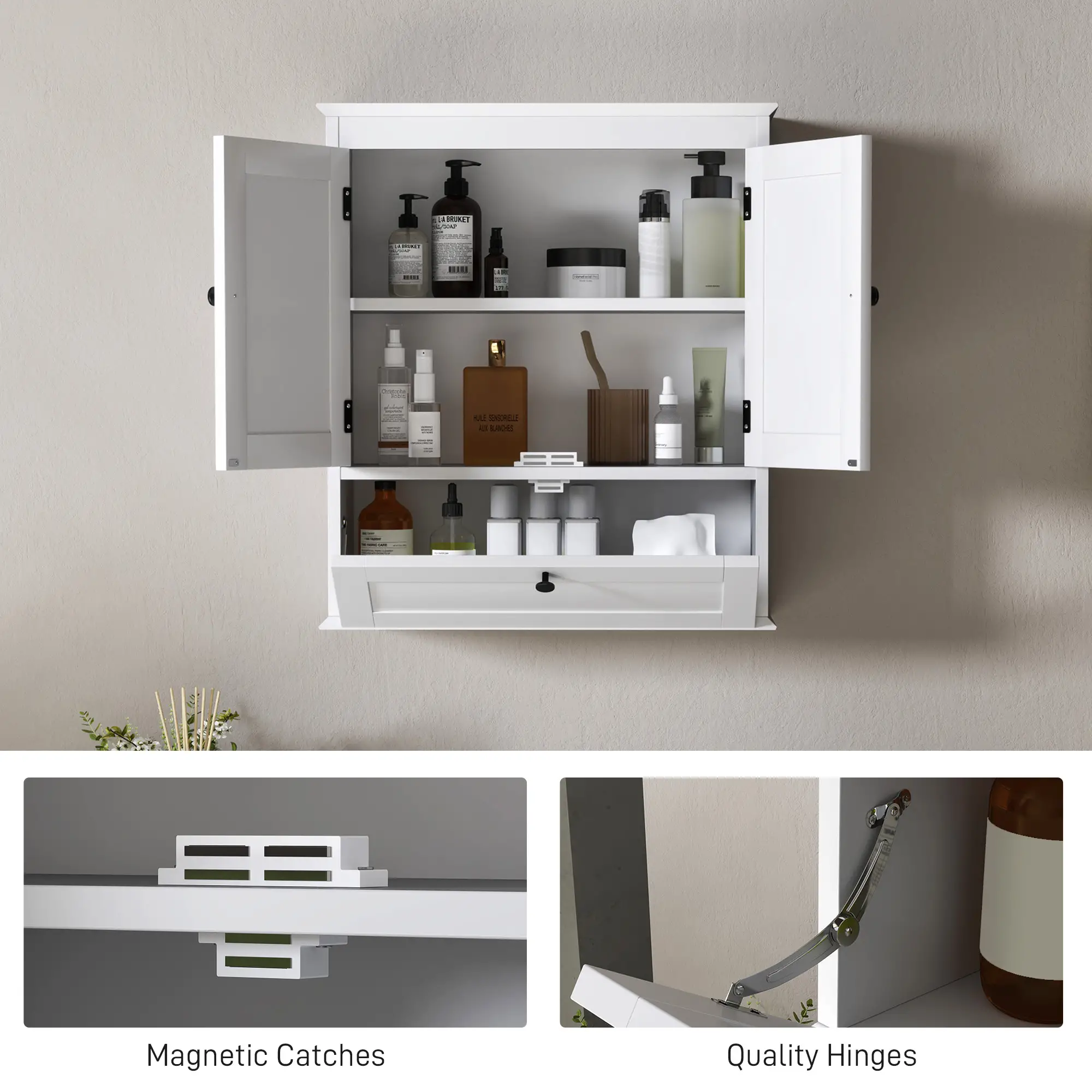 Medicine Cabinet, Adjustable Shelf, Bathroom Wall Cabinet, White - Image 7