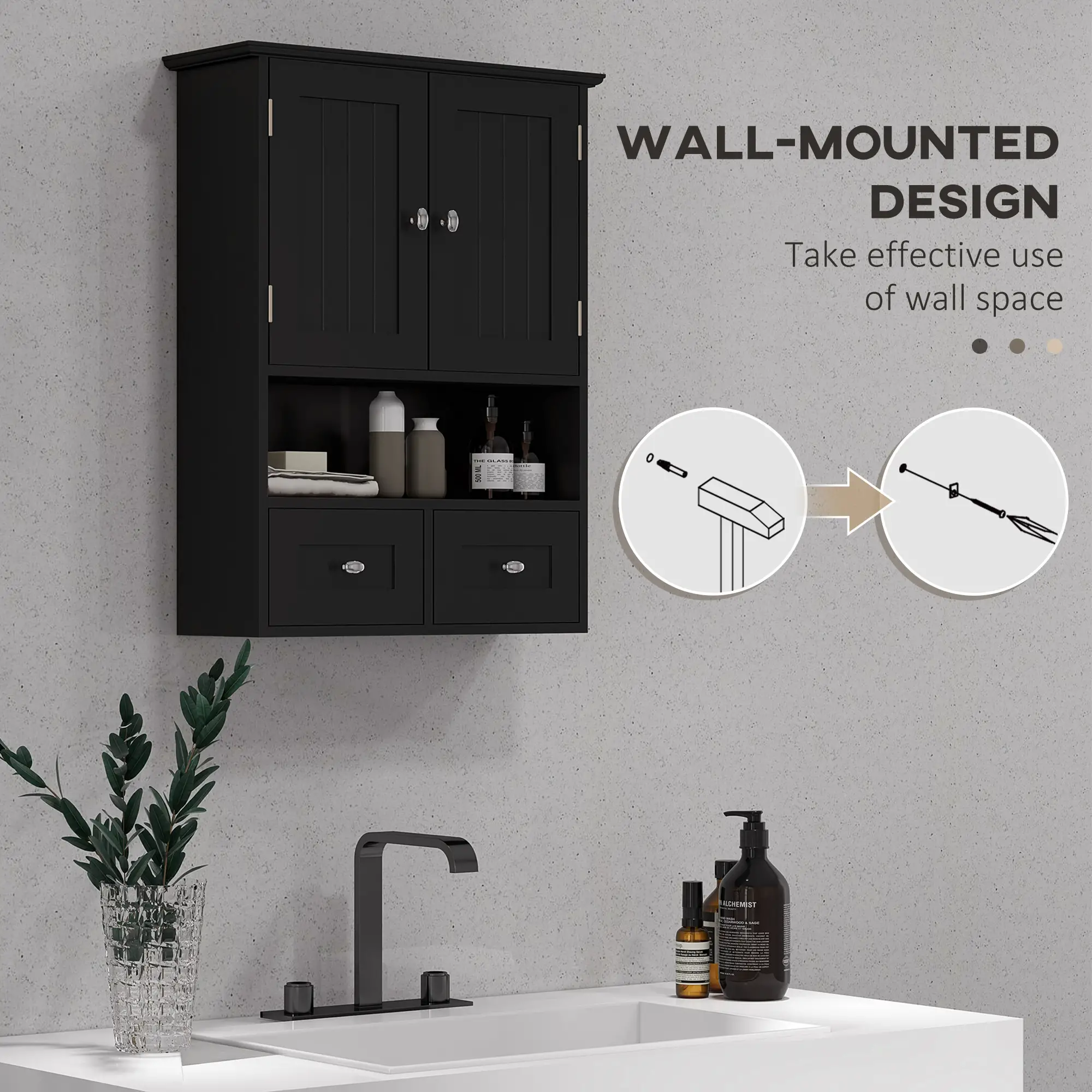 Medicine Cabinet, Bathroom Wall Cabinet with Shelf, Drawers, Black - Image 5