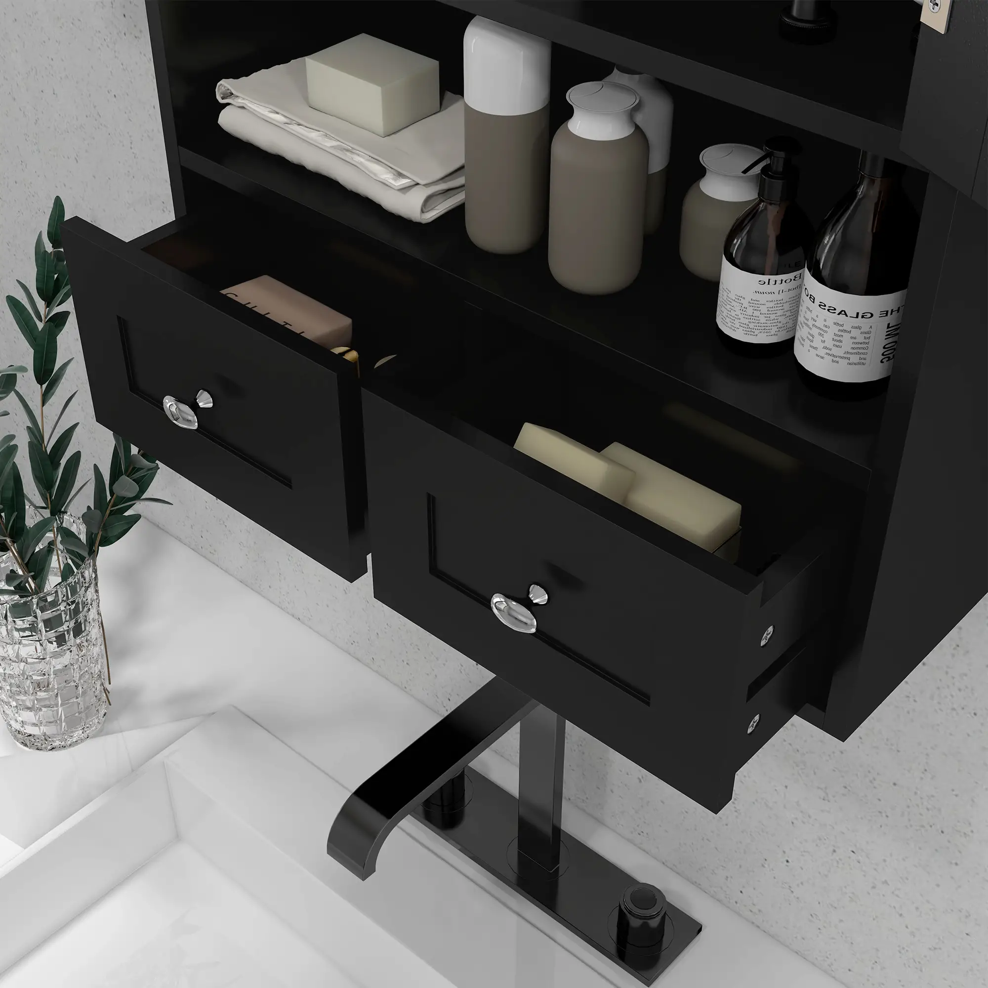 Medicine Cabinet, Bathroom Wall Cabinet with Shelf, Drawers, Black - Image 7
