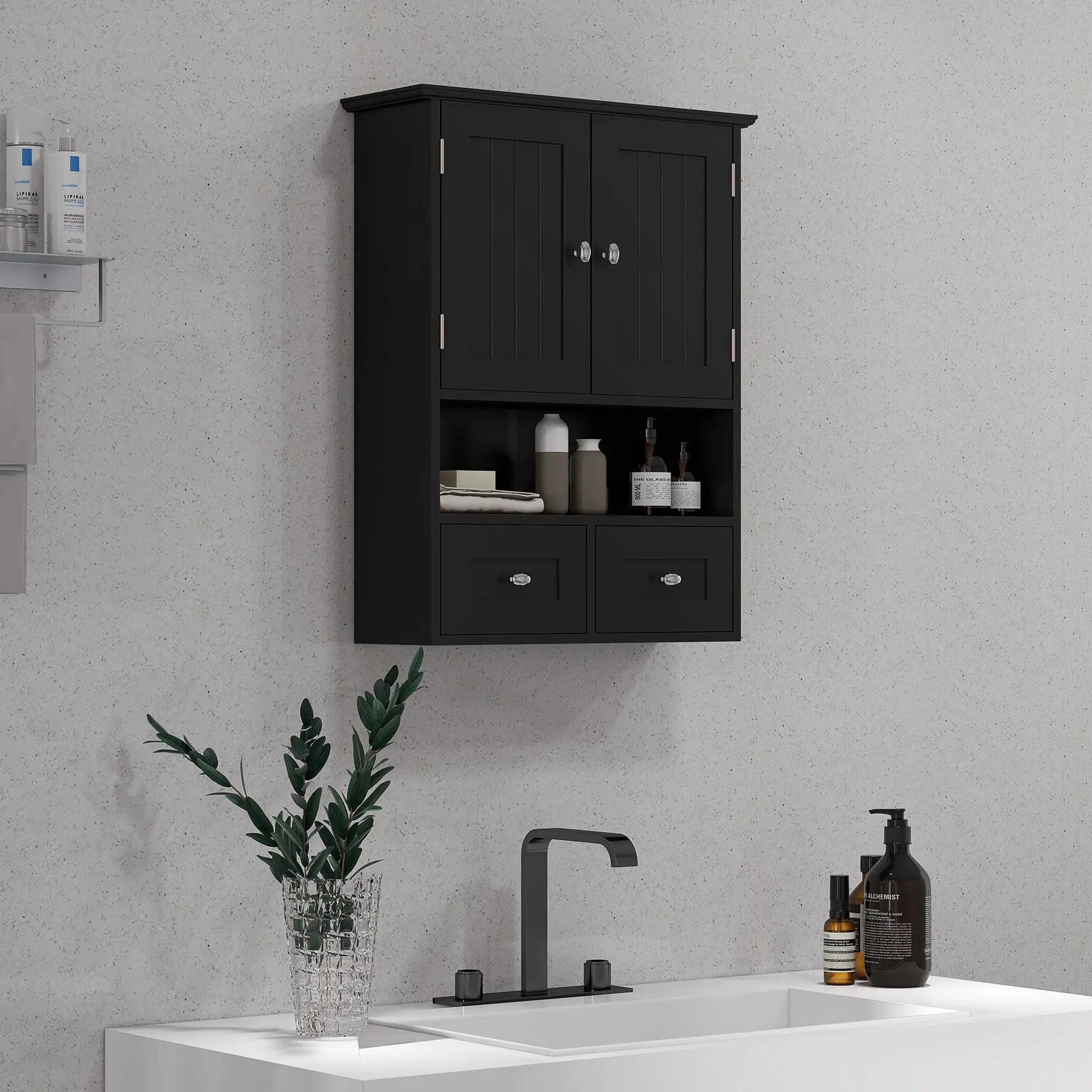 Medicine Cabinet, Bathroom Wall Cabinet with Shelf, Drawers, Black - Image 8