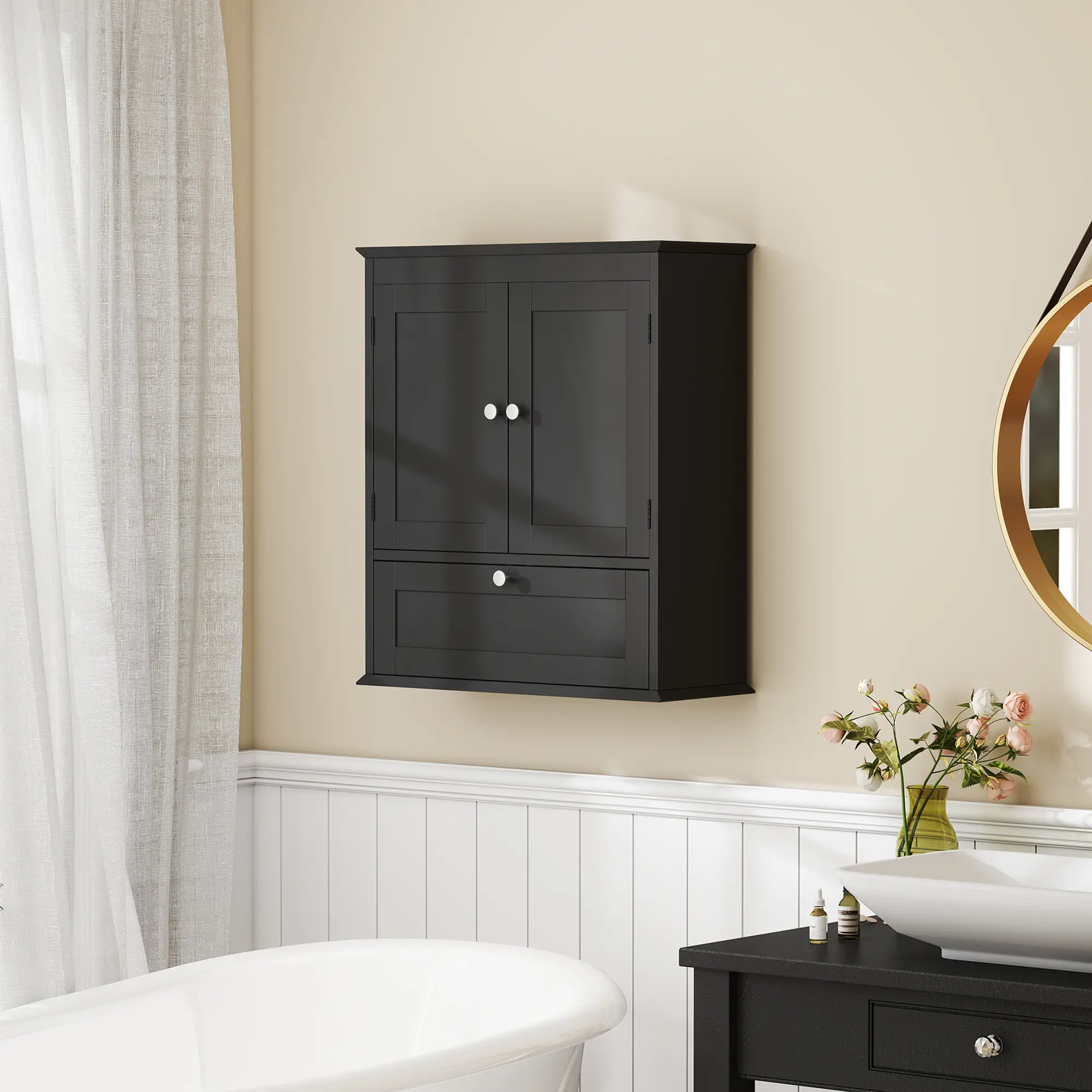 Medicine Cabinet With Adjustable Shelf, Recessed Panels, Black - Image 10