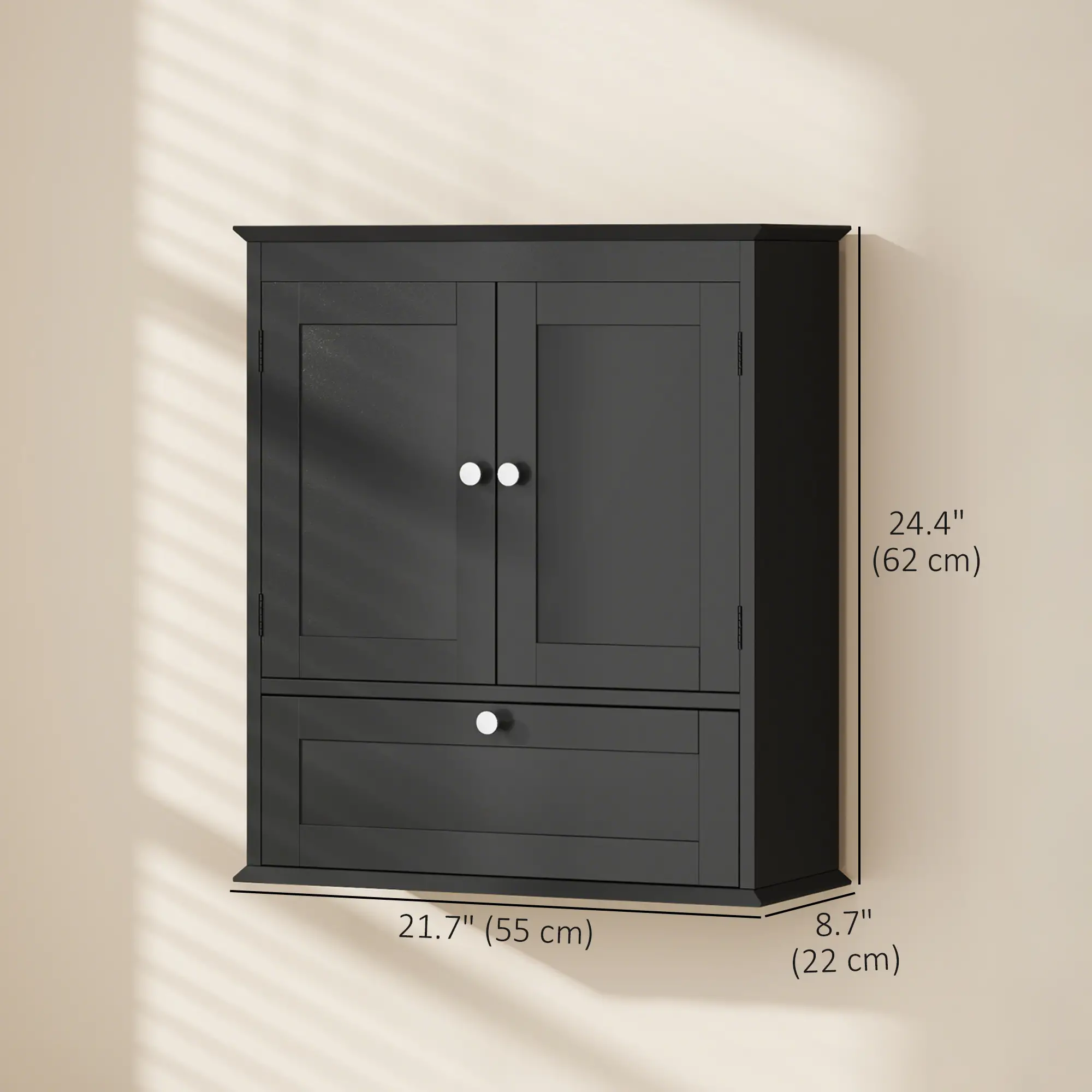 Medicine Cabinet With Adjustable Shelf, Recessed Panels, Black - Image 3