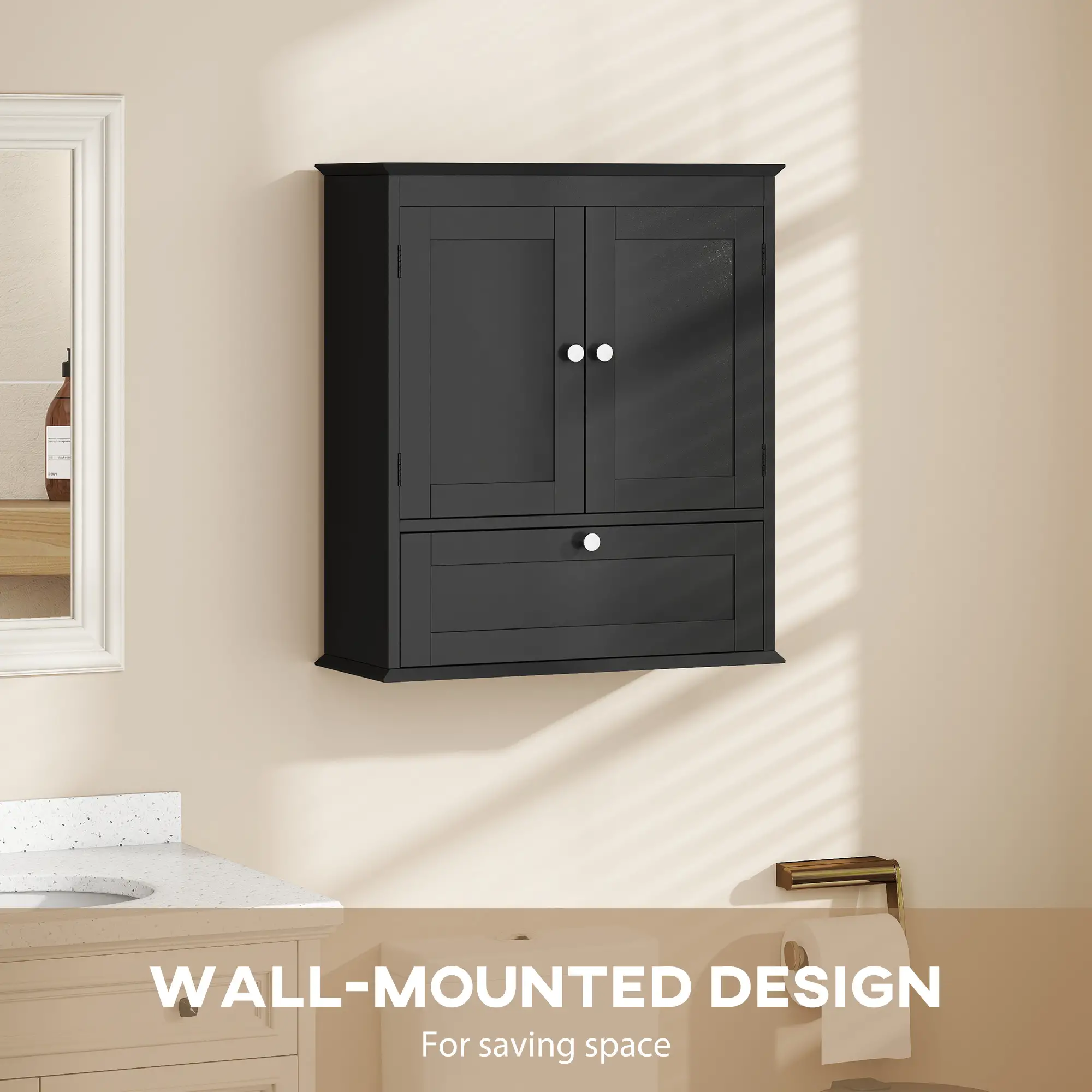 Medicine Cabinet With Adjustable Shelf, Recessed Panels, Black - Image 4
