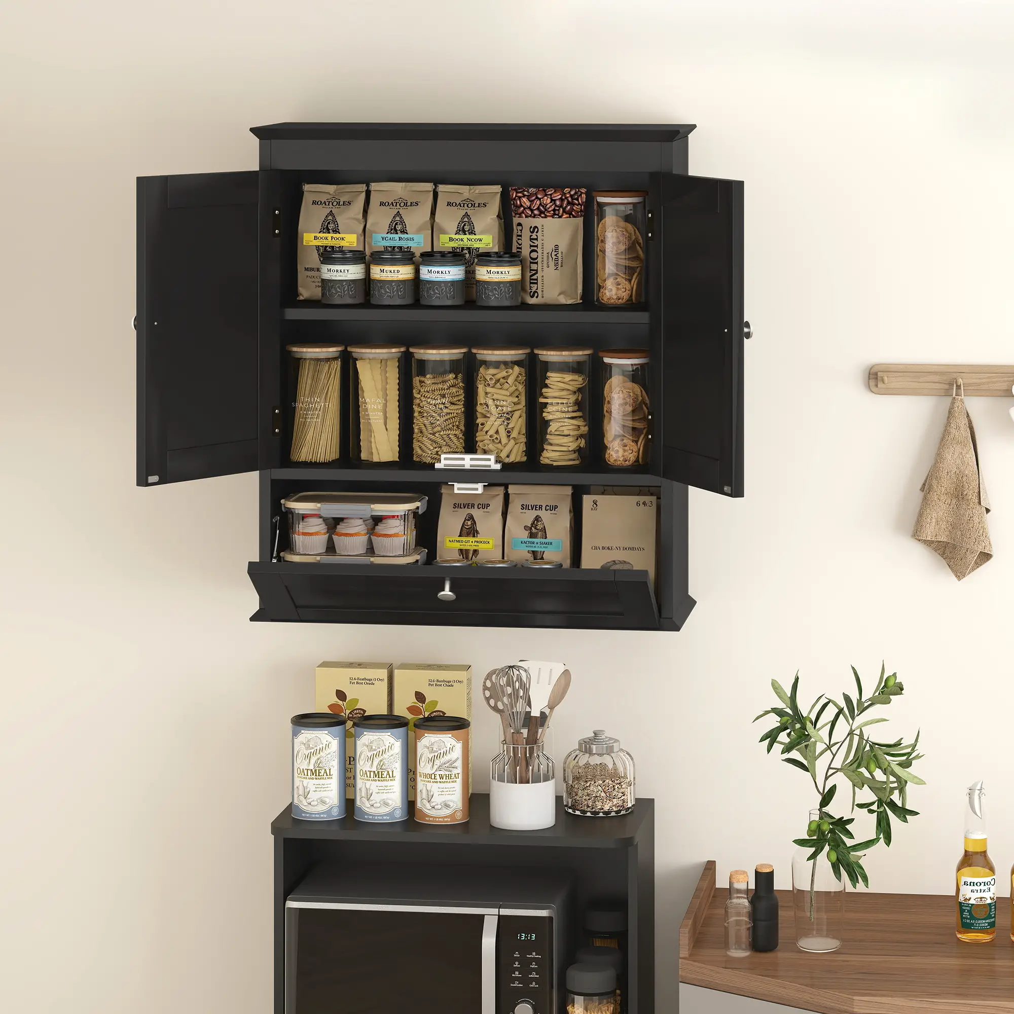 Medicine Cabinet With Adjustable Shelf, Recessed Panels, Black - Image 9