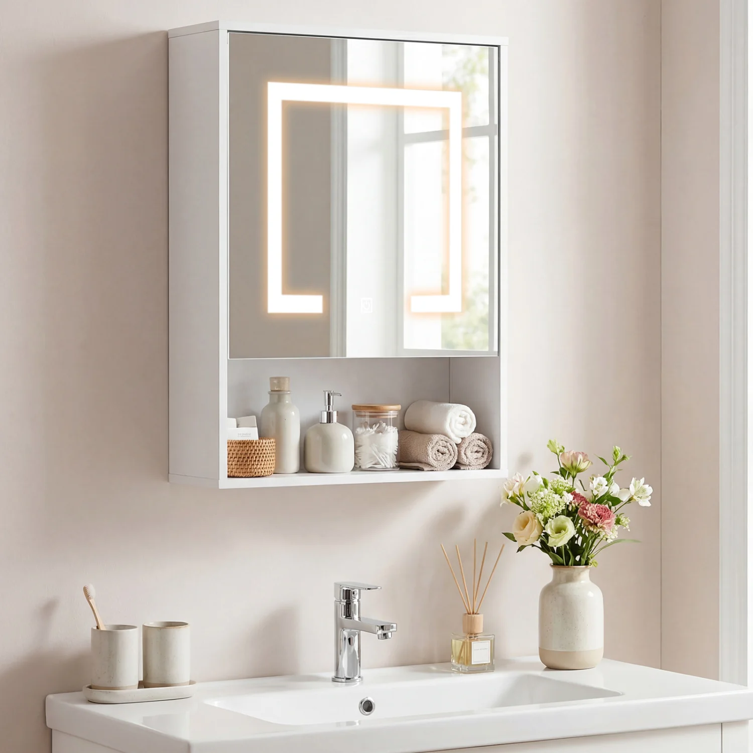Medicine Cabinet With Mirror, 3-Color LED, Recessed Wall Mount, White - Image 2