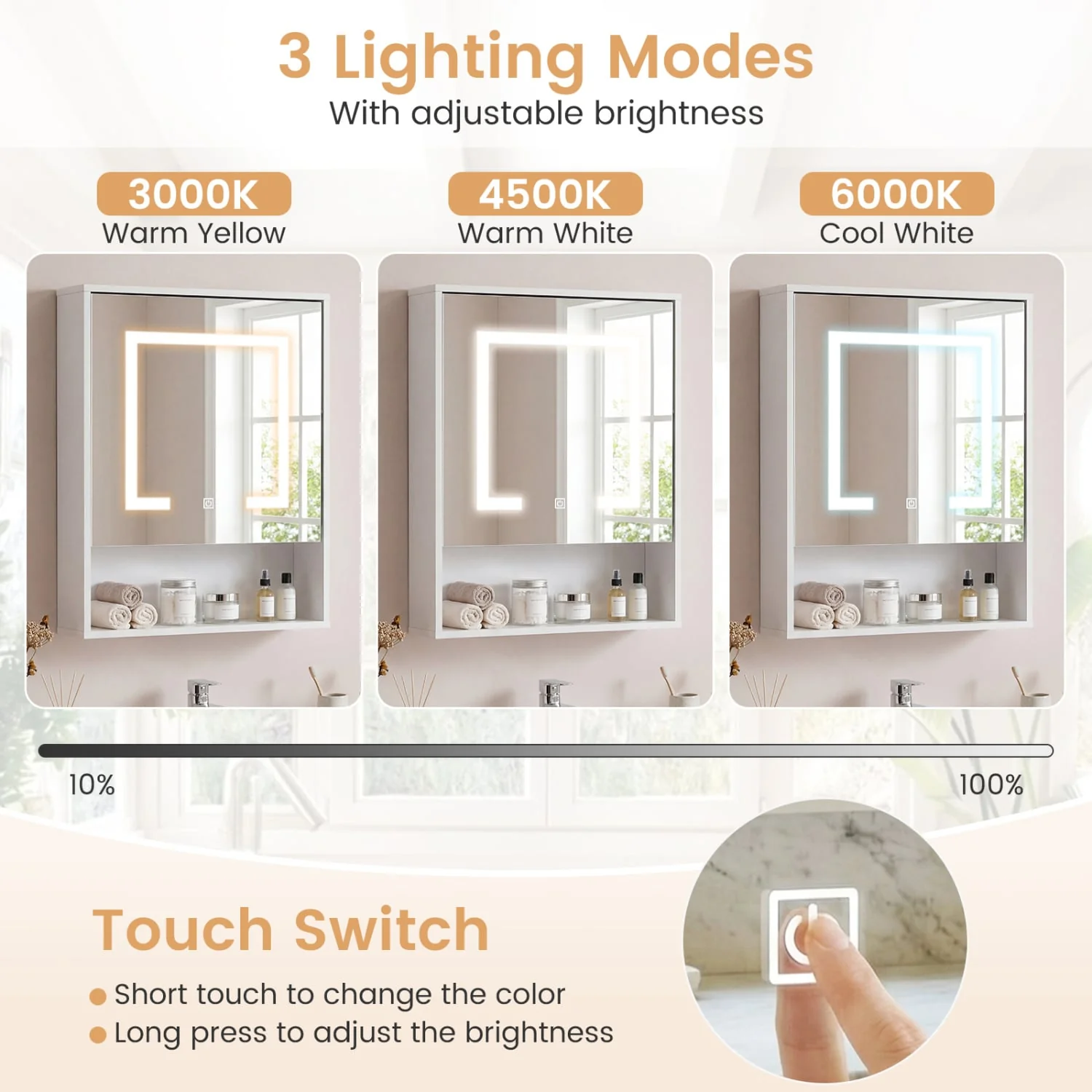 Medicine Cabinet With Mirror, 3-Color LED, Recessed Wall Mount, White - Image 6