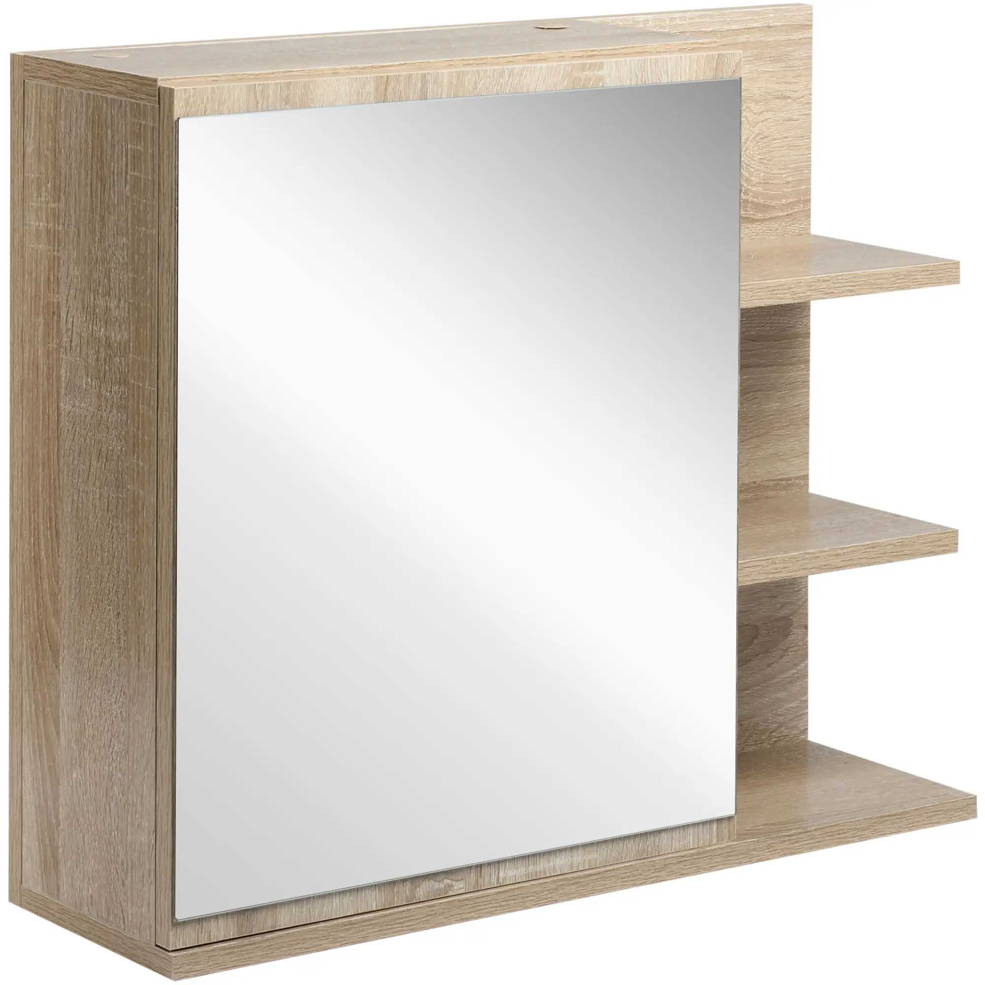 Medicine Cabinet with Mirror, Wall Mounted, 3 Open Shelves, Natural - Image 11