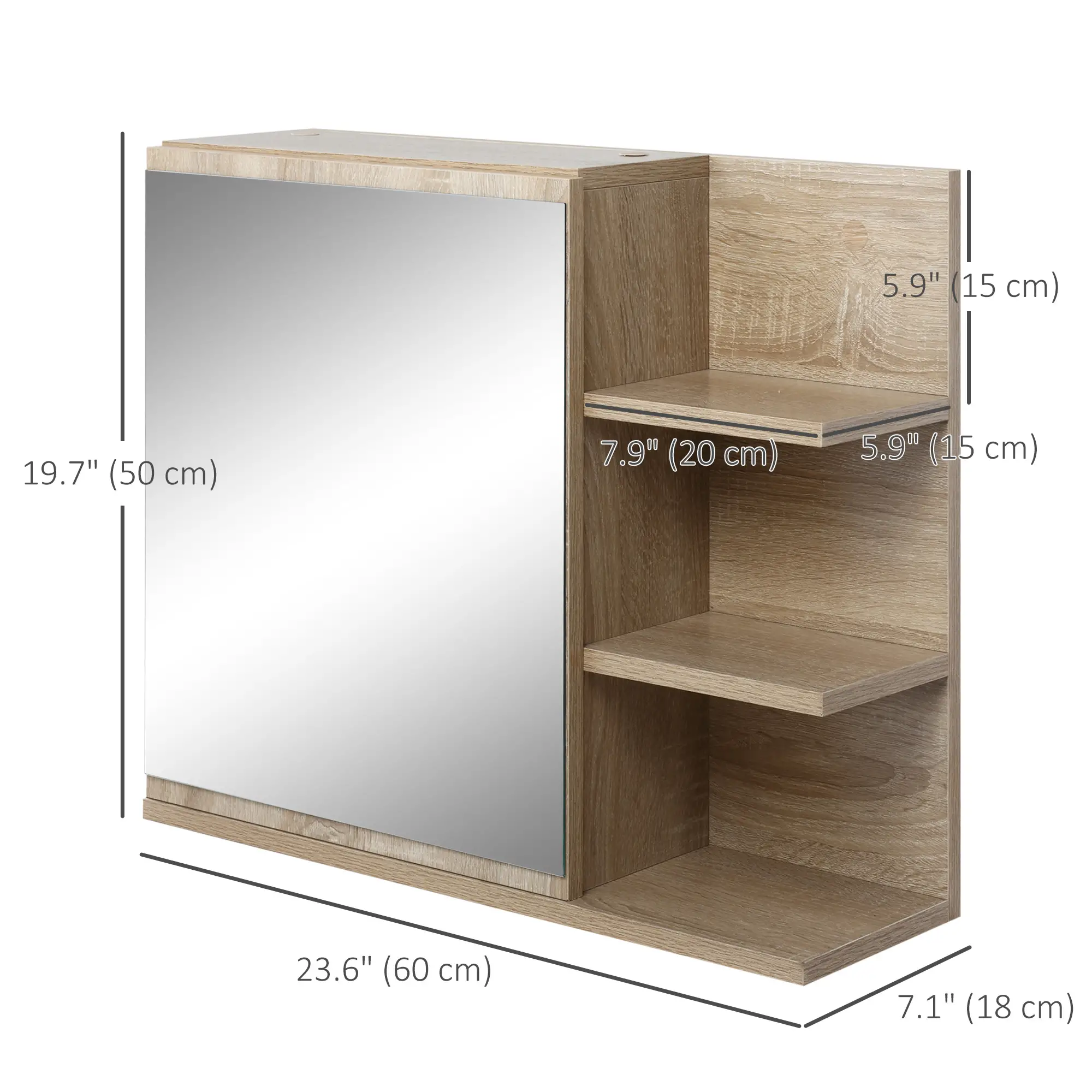 Medicine Cabinet with Mirror, Wall Mounted, 3 Open Shelves, Natural - Image 3