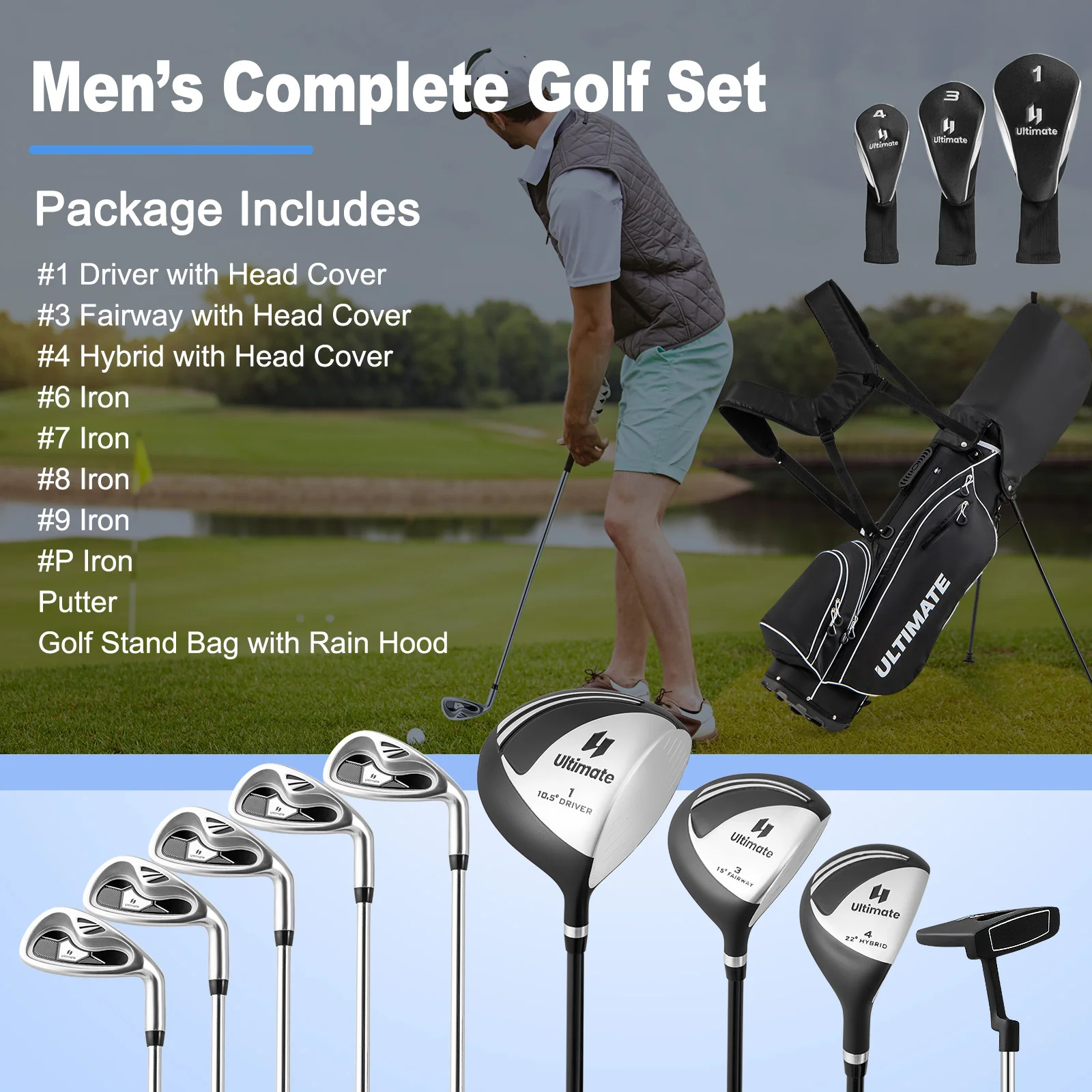 Men's Golf Club Package Set, 10 Pieces, Black - Image 5