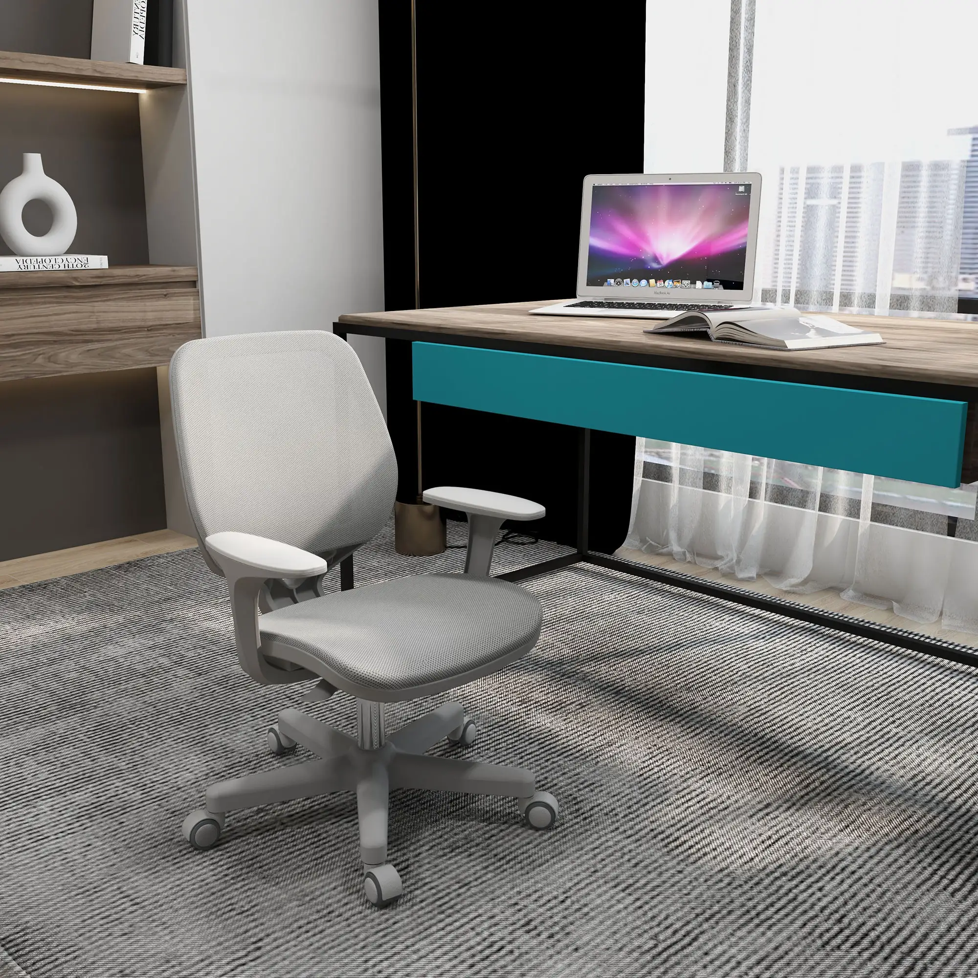 Mesh Back Office Chair, Swivel Castors, Arm, Grey - Image 2