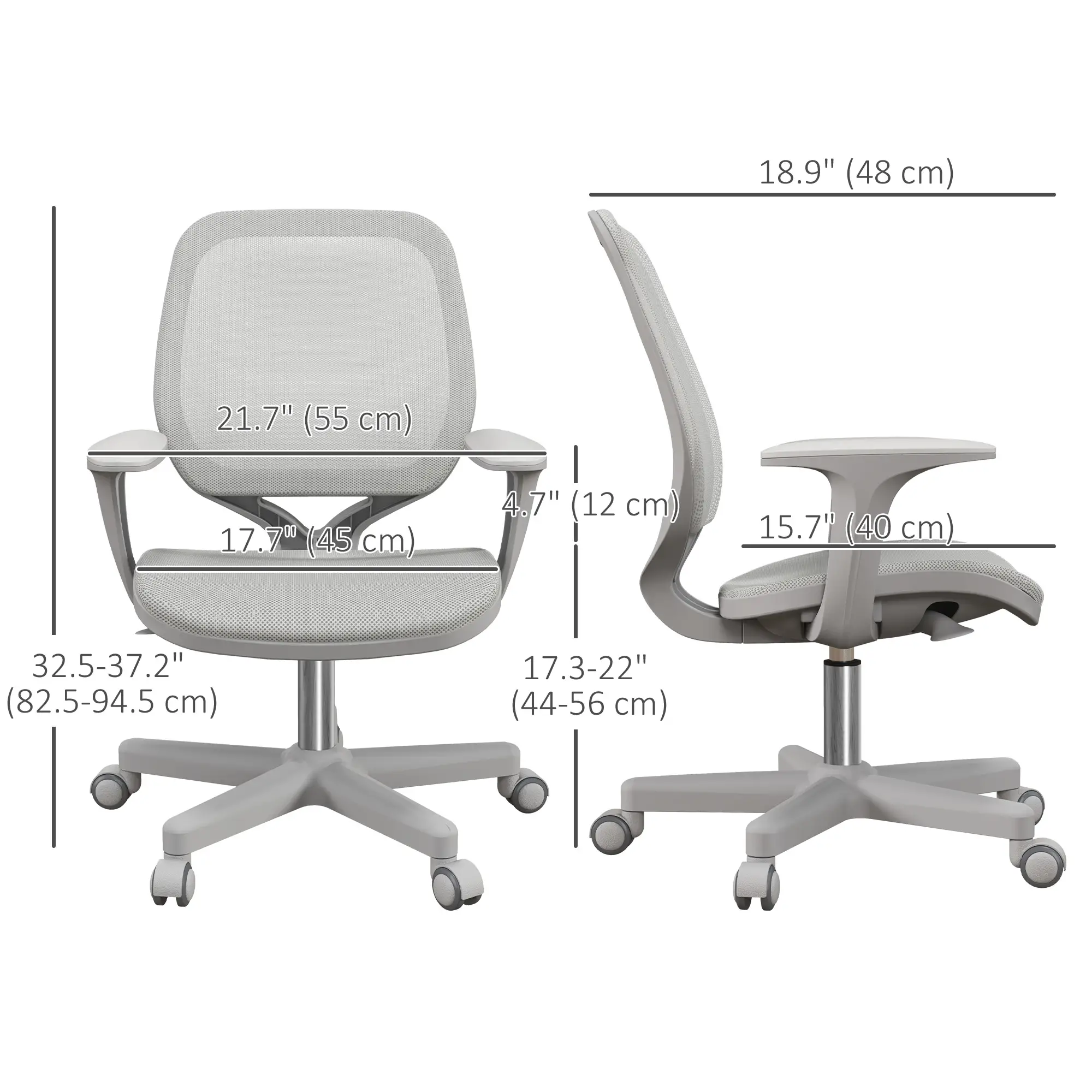 Mesh Back Office Chair, Swivel Castors, Arm, Grey - Image 3