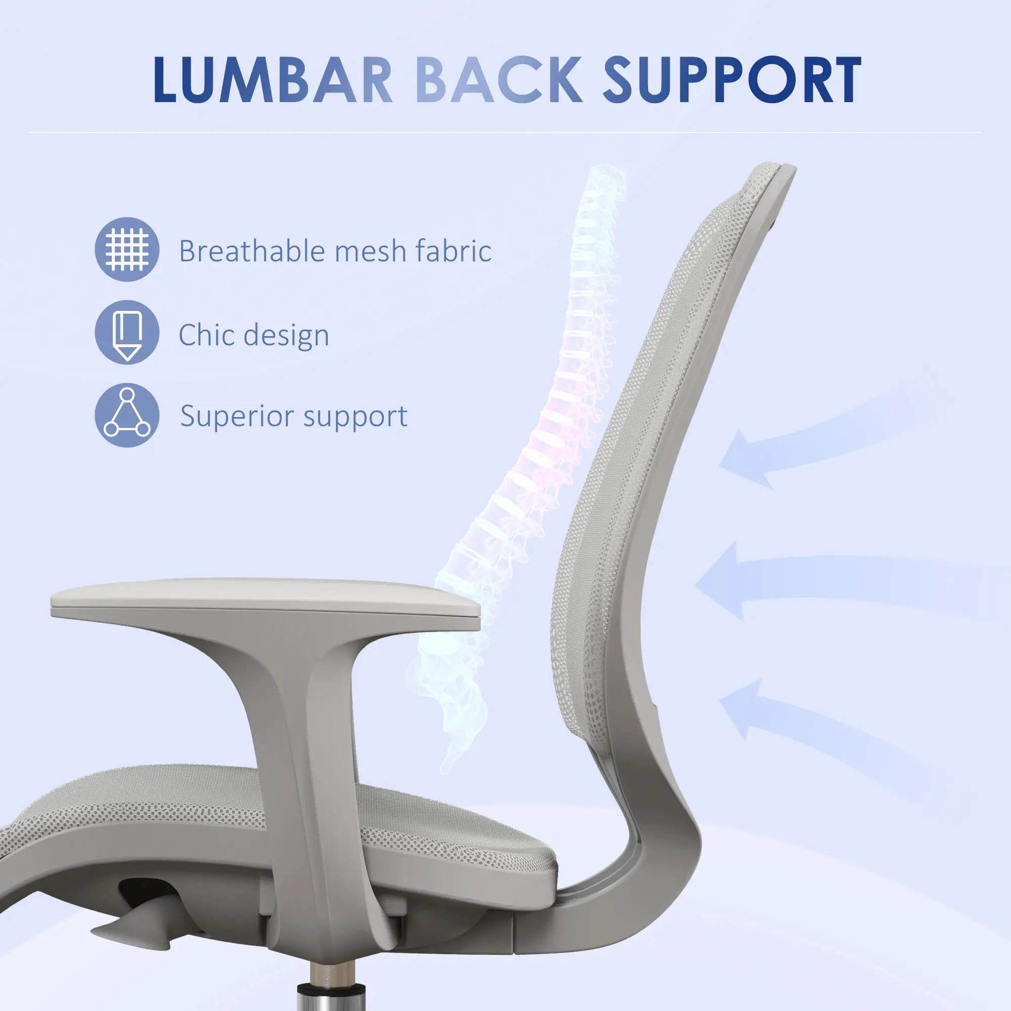 Mesh Back Office Chair, Swivel Castors, Arm, Grey - Image 6